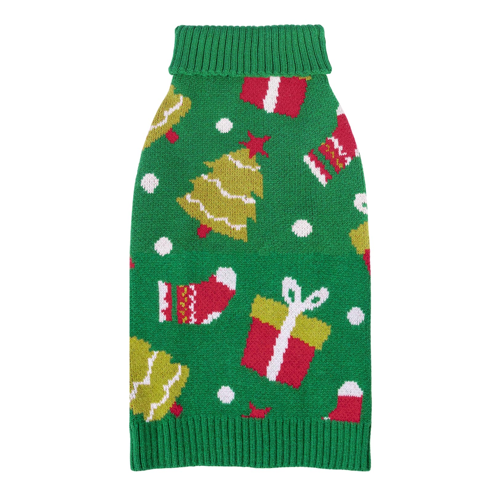 Cutebone Christmas Green Dog Sweater For Small Medium Dogs Tree Knit Puppy Sweater Turtleneck Pet Winter Clothes Cat Apparel Wit