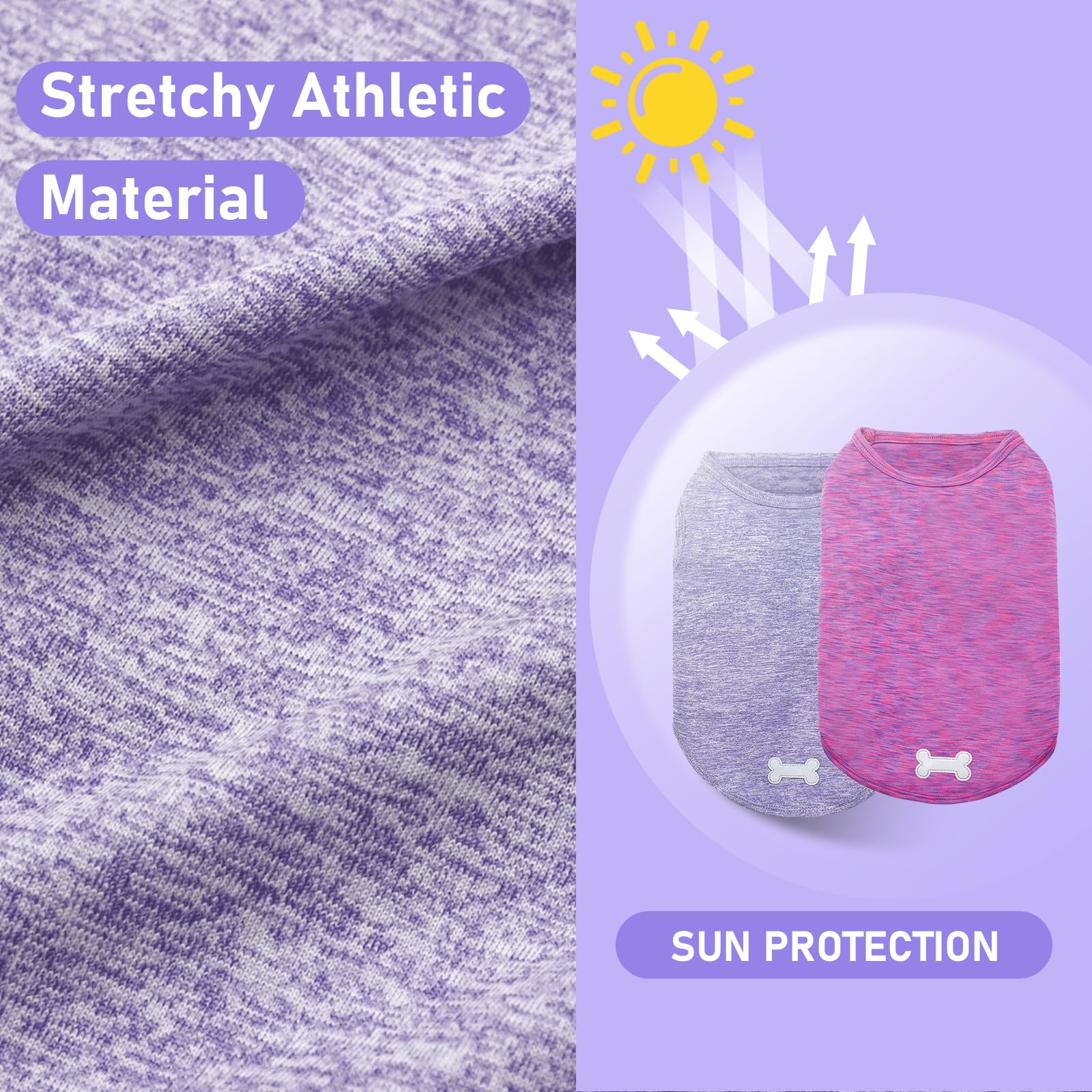 Kyeese 2 Pack Dog Shirts Quick Dry Soft Stretchy Dog T-Shirts With Reflective Label Tank Top Sun Protection Sleeveless Vest Dog