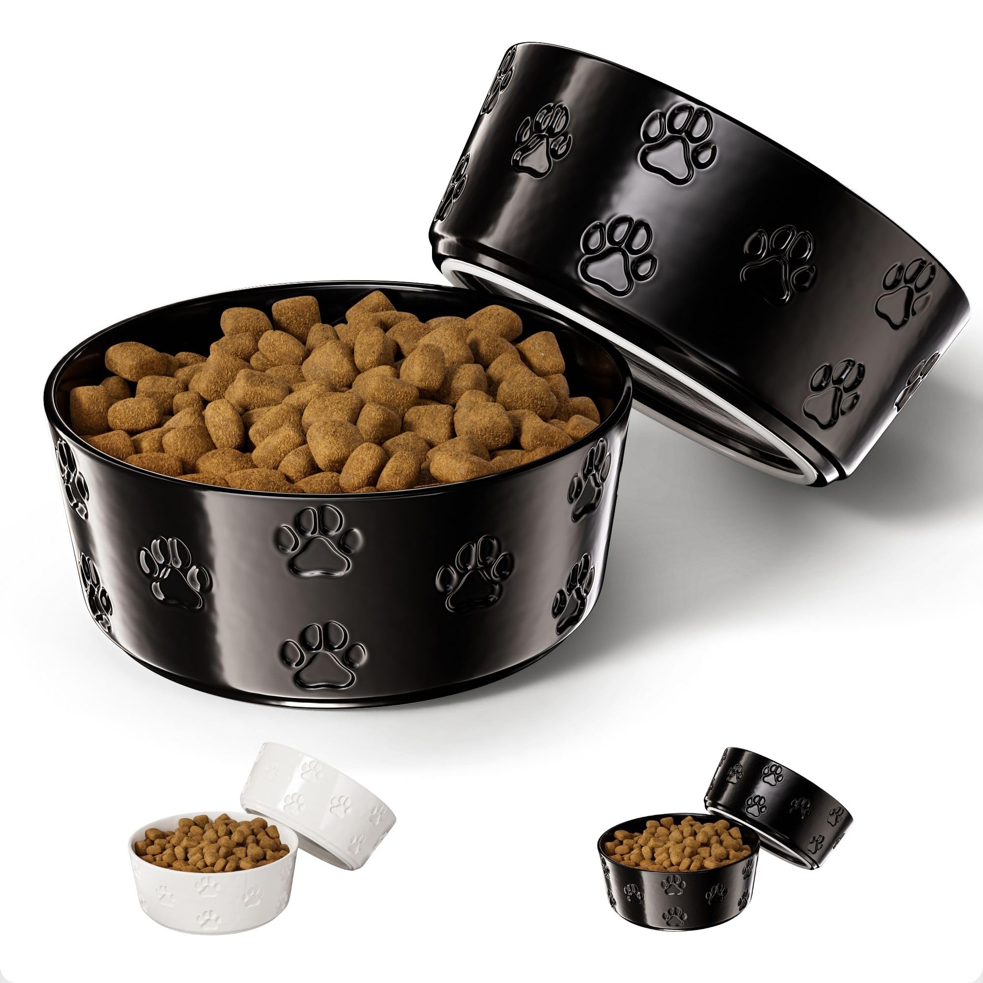 Ceramic Dog Bowl Set of 2 with Anti-Skid Base - 6.5  Wide x 2.5  Tall Ceramic Dog Bowls Medium Sized Dogs - 3 Cup Capacity Food 