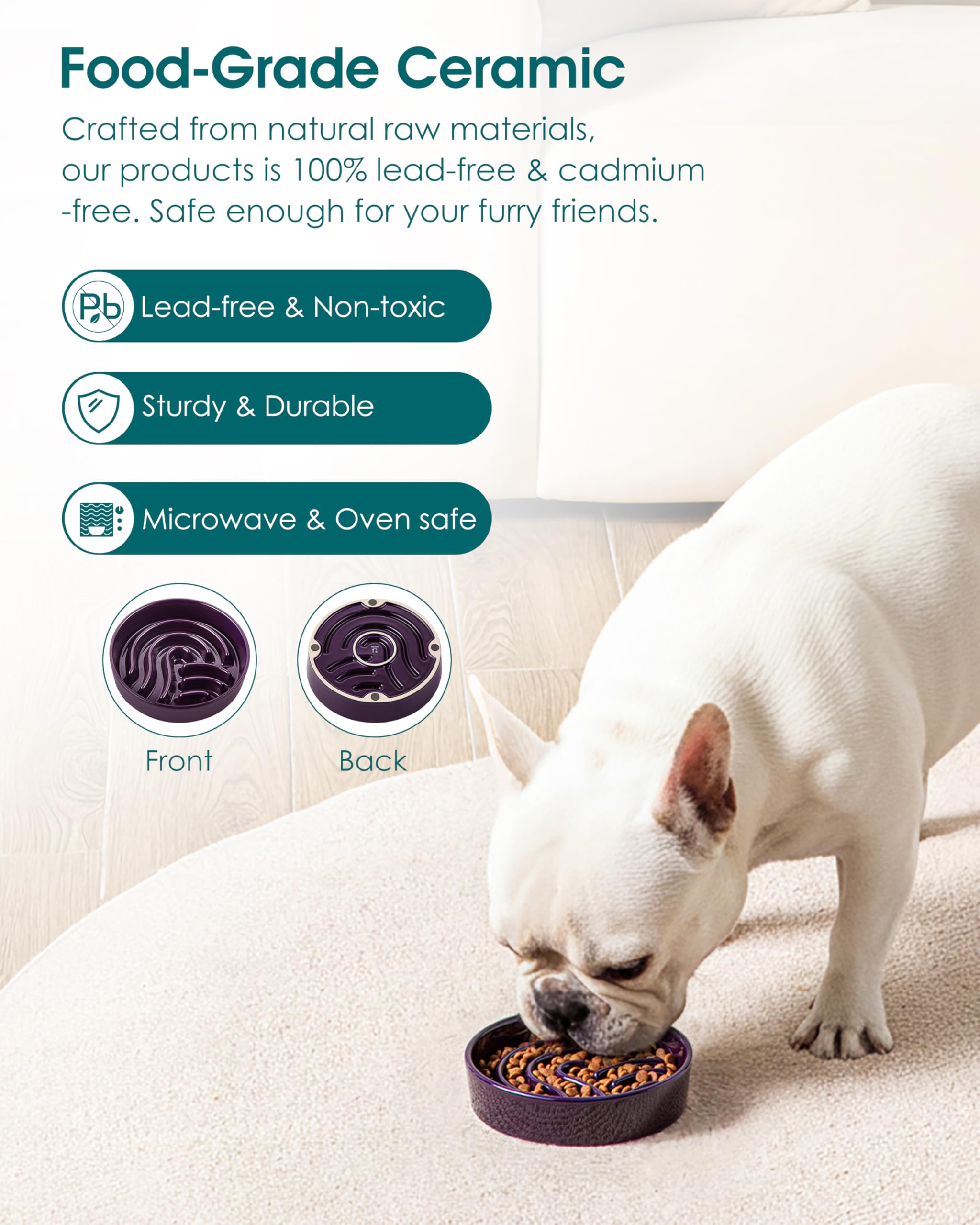 vancasso Slow Feeder Dog Bowl, 0.6 Cup Ceramic Slow Feeding Food Dish for Small Breed, Puzzle Dog Food Bowl for Fast Eater, Dark