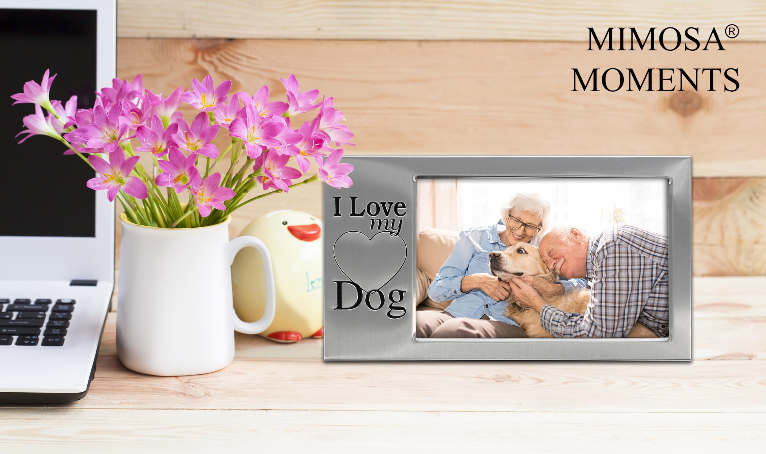Mimosa Moments Brushed Silver Metal 6X4 Pet Picture Frame Saying I Love My Dog (Brushed Silver-Dog, 4X6 Horizontal)