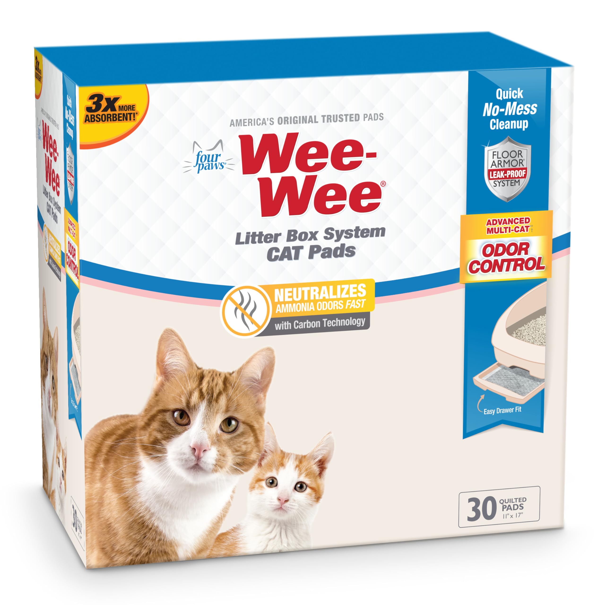 Four Paws Wee-Wee Litter Box System Cat Pads Refills, Advanced Multi-Cat Odor Control with Carbon Charcoal Technology, Litter Bo