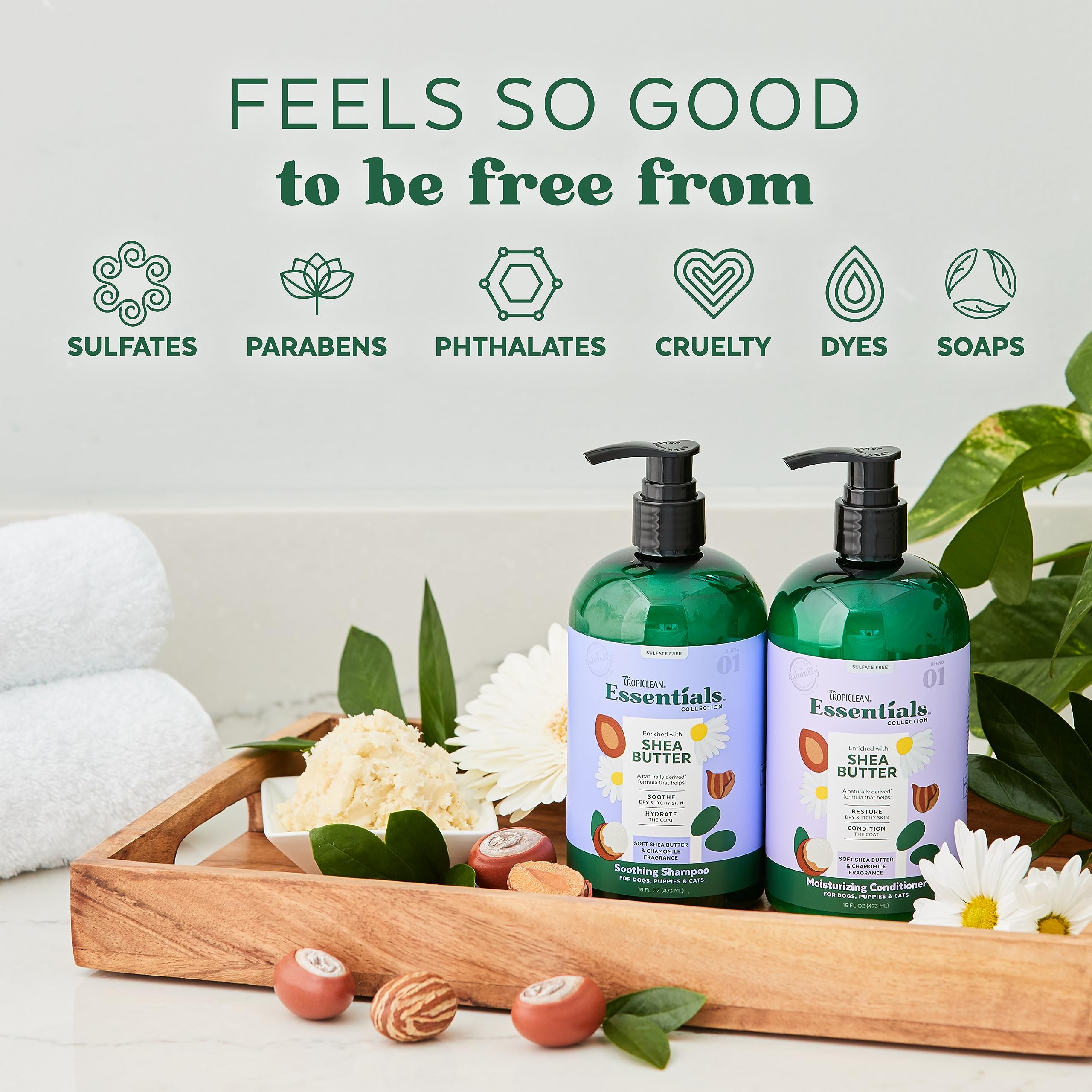 Tropiclean Essentials Shea Butter Shampoo For Dogs | Puppies & Cats | Soothe Dry & Itchy Skin | Hydrate The Coat | Derived From
