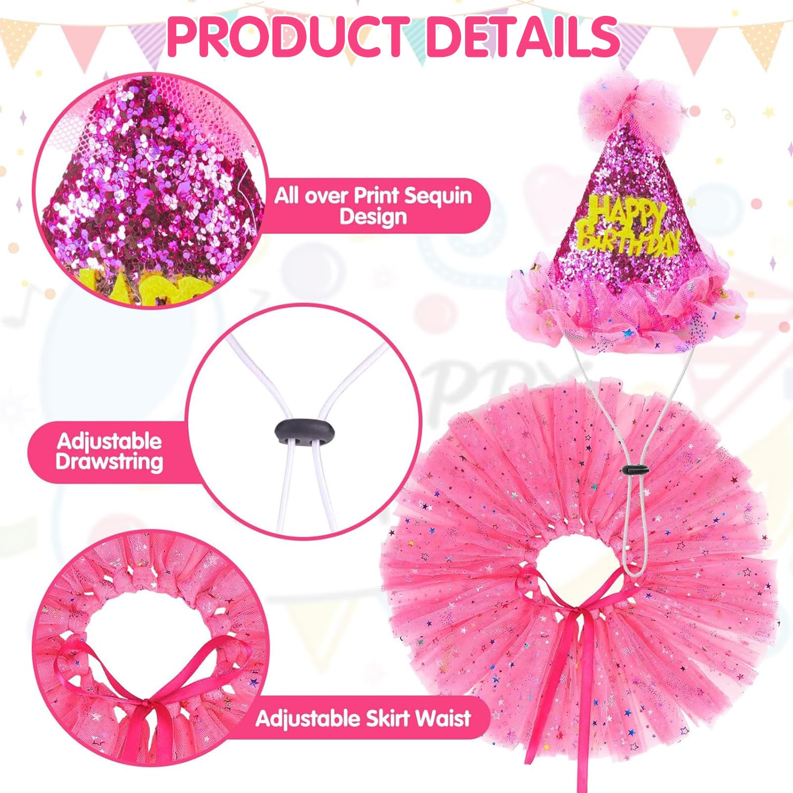 Scenereal Dog Birthday Bandana With Hat And Dress Girl Set, Puppy Birthday Party Supplies, Cute Pink Tutu Skirt Outfit For Small Medium Large Dogs