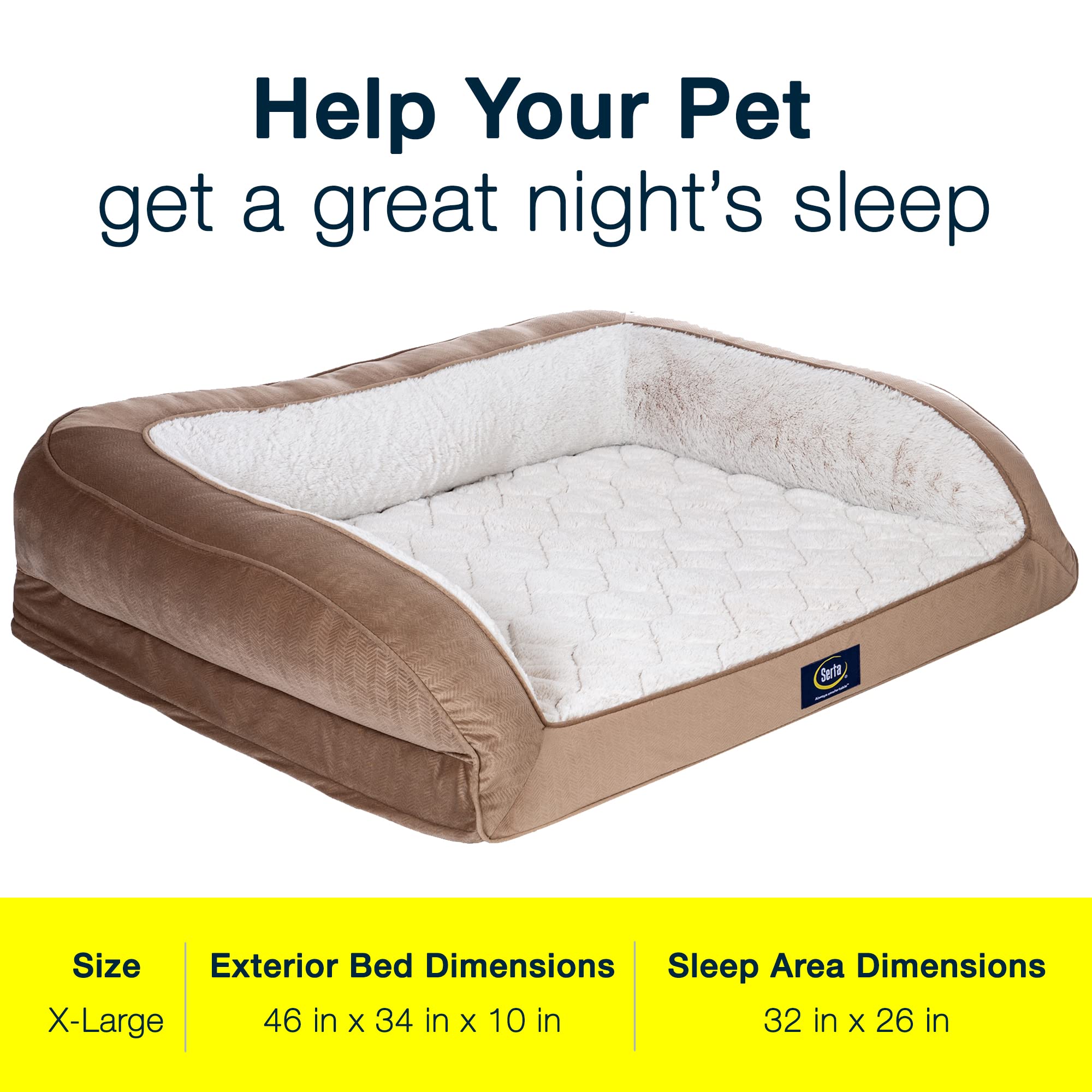 Serta Orthopedic Quilted Dog Bed - Foam, X-Large, 46"L x 34"W, Desert Sand