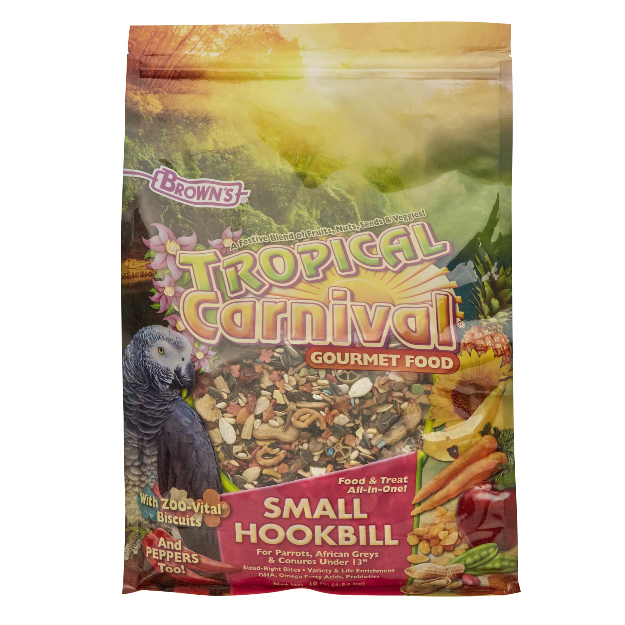 Tropical Carnival Small Hookbill Food - Gourmet Blend with Fruits, Nuts & Seeds, 10 Pounds, Omega 3 & Natural Preservatives, Sup