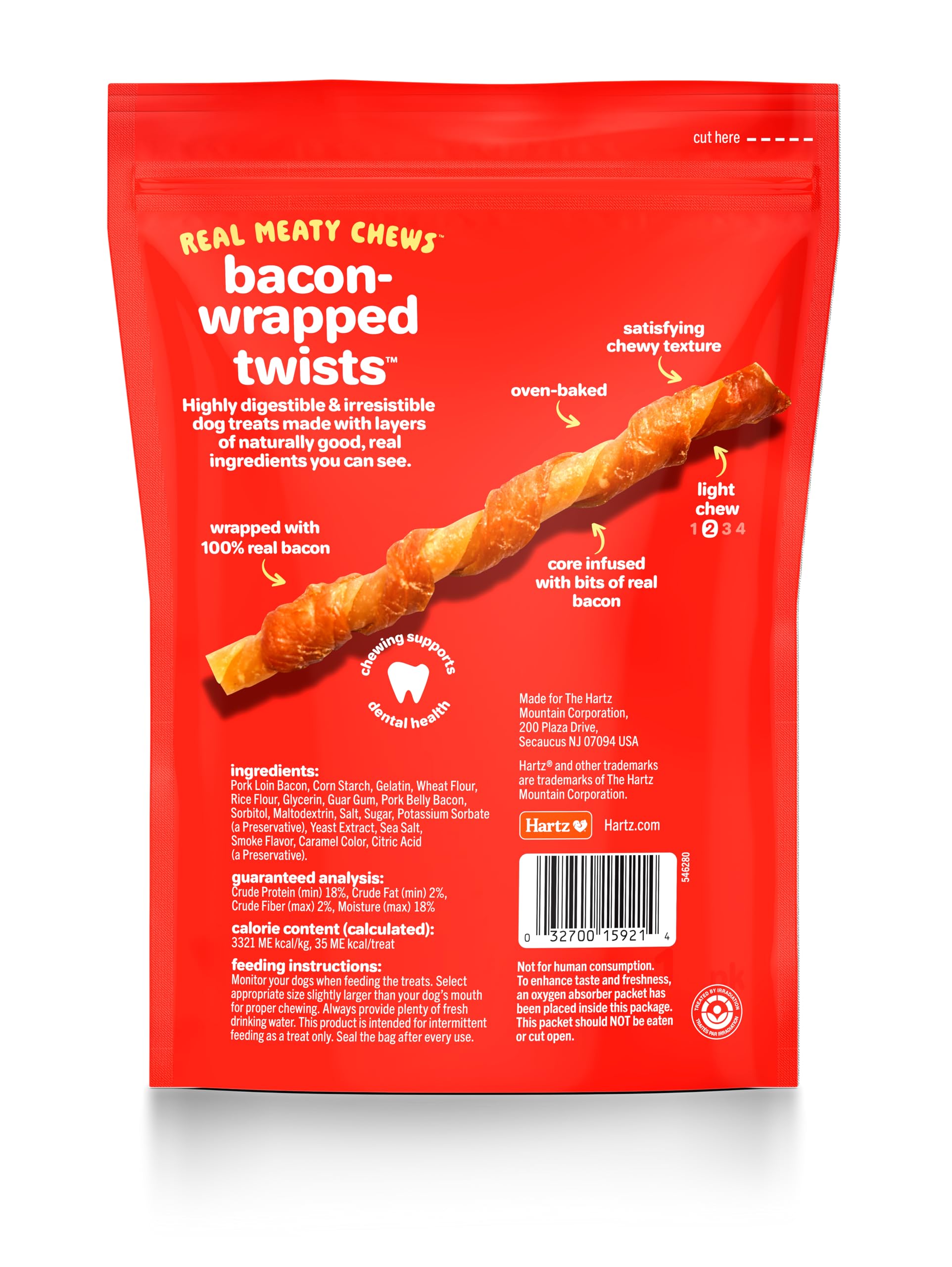 Hartz New Oinkies Bacon Wrapped Twists, Real Meaty Chews with 100% Real Bacon and No Beefhide, 14 Count