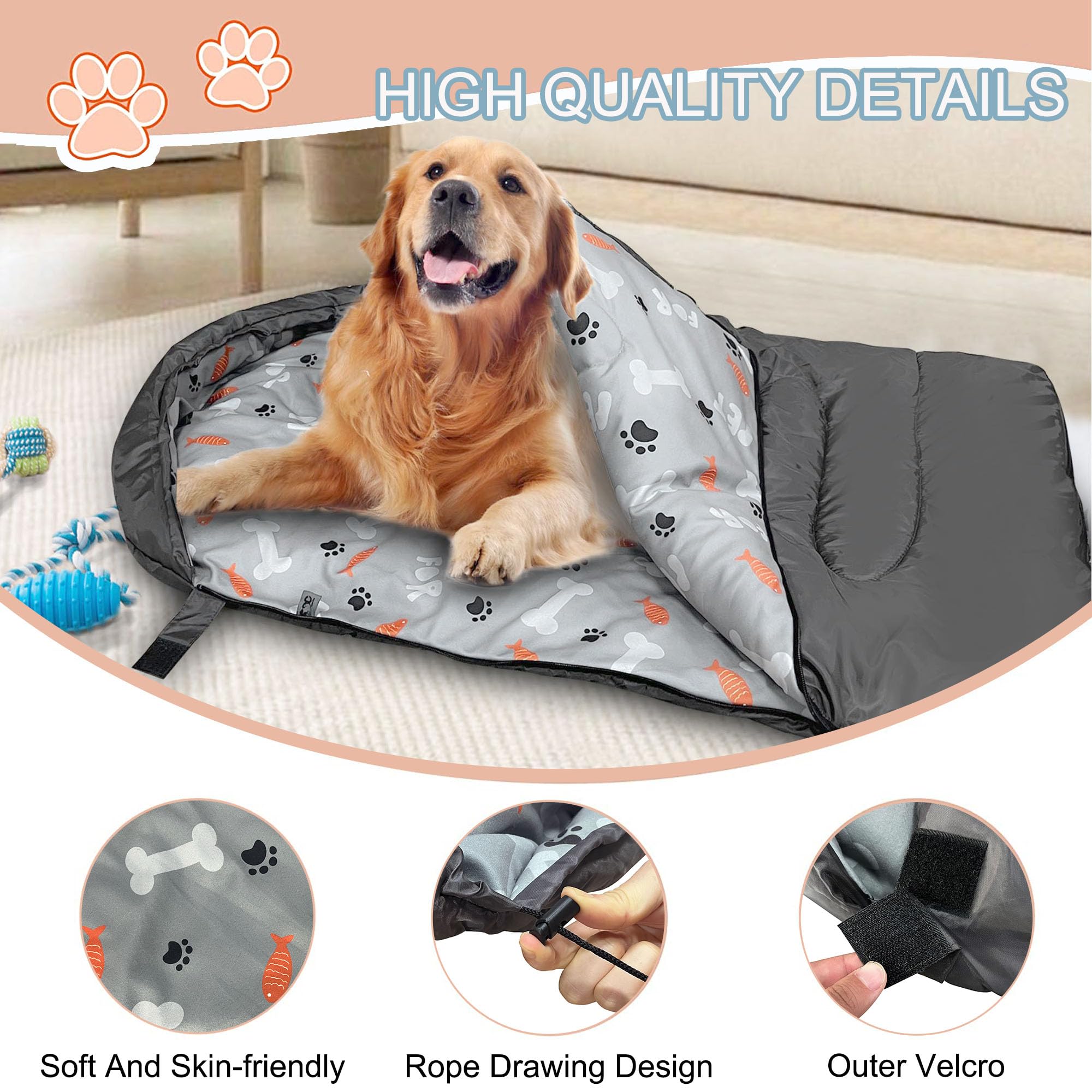 GeerDuo Dog Sleeping Bag, Waterproof & Packable Dog Bed Mat, Grey, Sizes Small/Medium/Large, Ideal for Travel & Camping