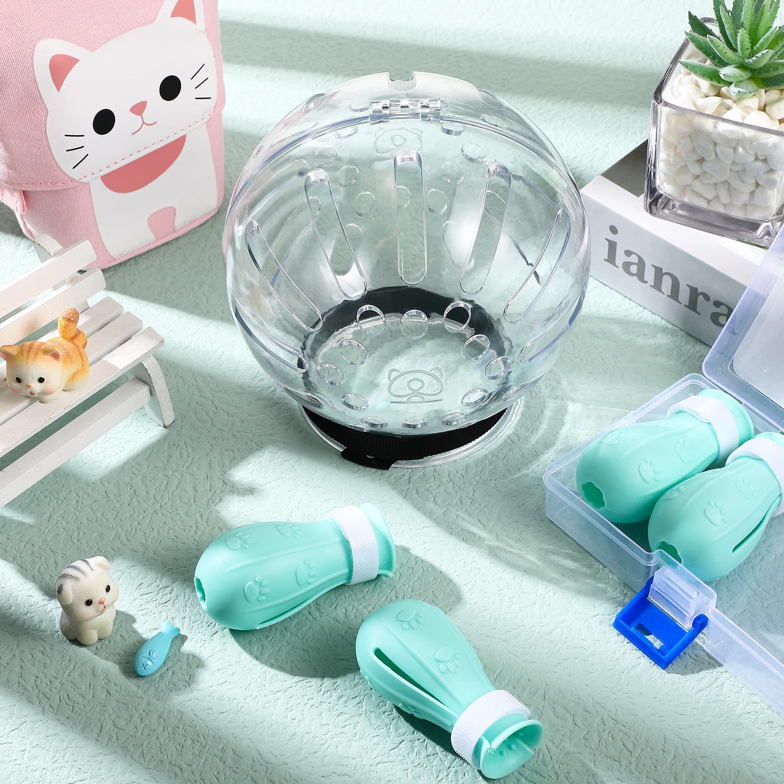 Cat Muzzle For Grooming Cat Adjustable Hood With Cat Paw Covers, Kitten Breathable Anti Bite Muzzles Anti Scratch Boots Silicone Cat Shoes Boots Cat Paw Protector For Cats Bathing Shaving (Medium)