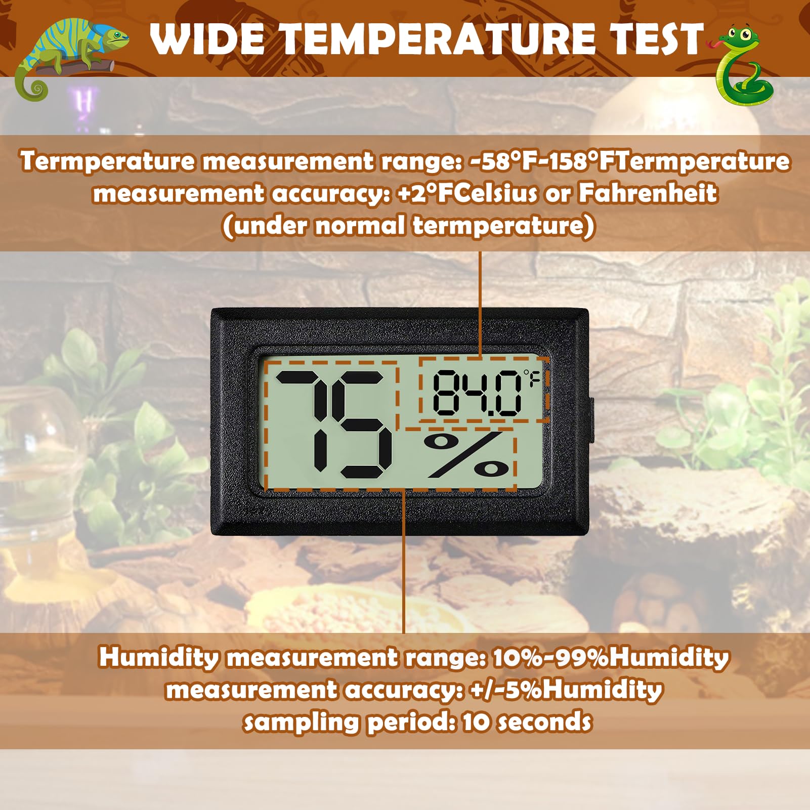 Reptile Thermometer And Humidity Gauge,2Pcs Digital Hygrometer Adhesive Reptile Terrarium Hydrometer,Bearded Dragon Tank Accesso