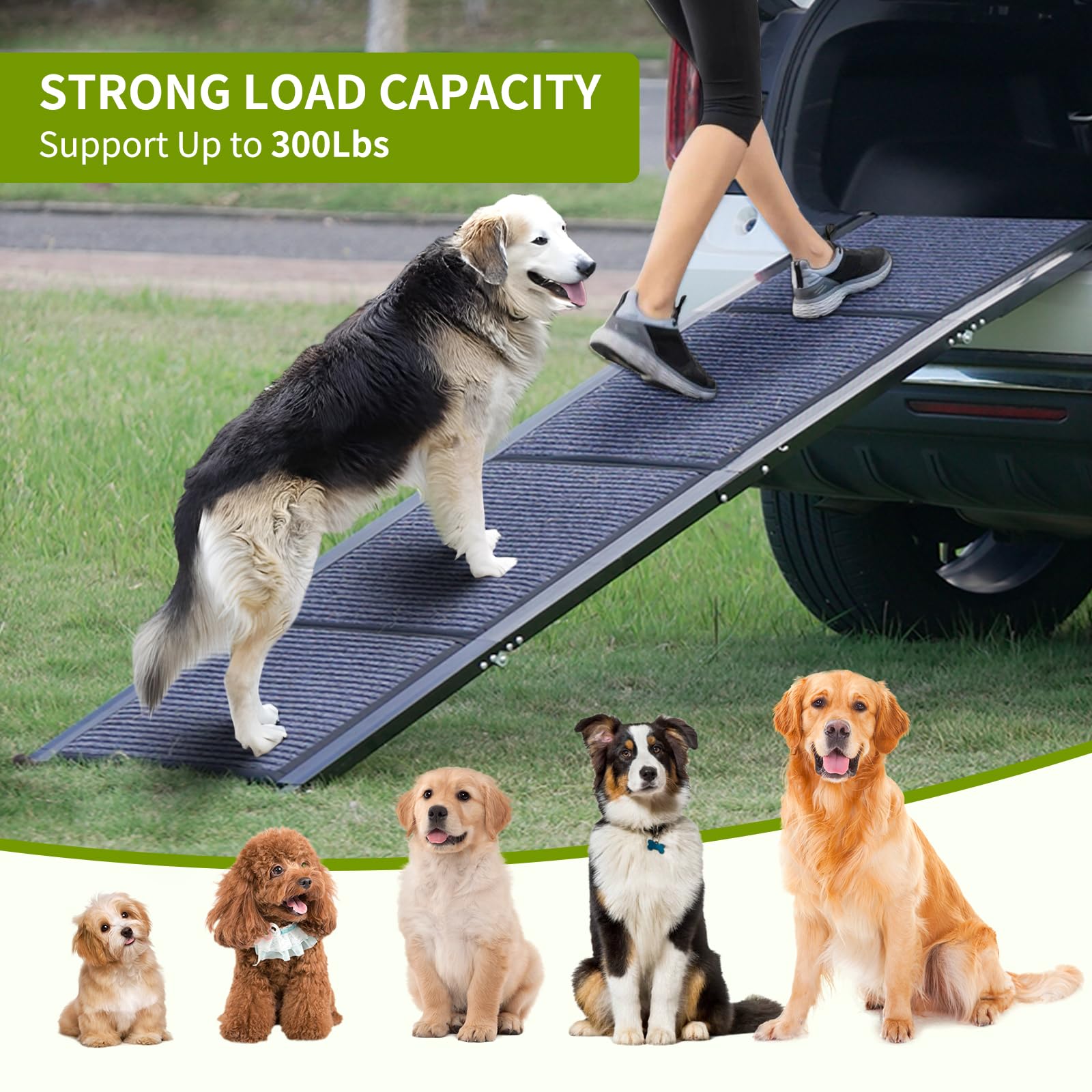 Homfstyi Dog Ramp for Car - Extra Wide 71" L x 20" W, Non-Slip Aluminum Ramp for Large Dogs, Supports 300 Lbs, Black