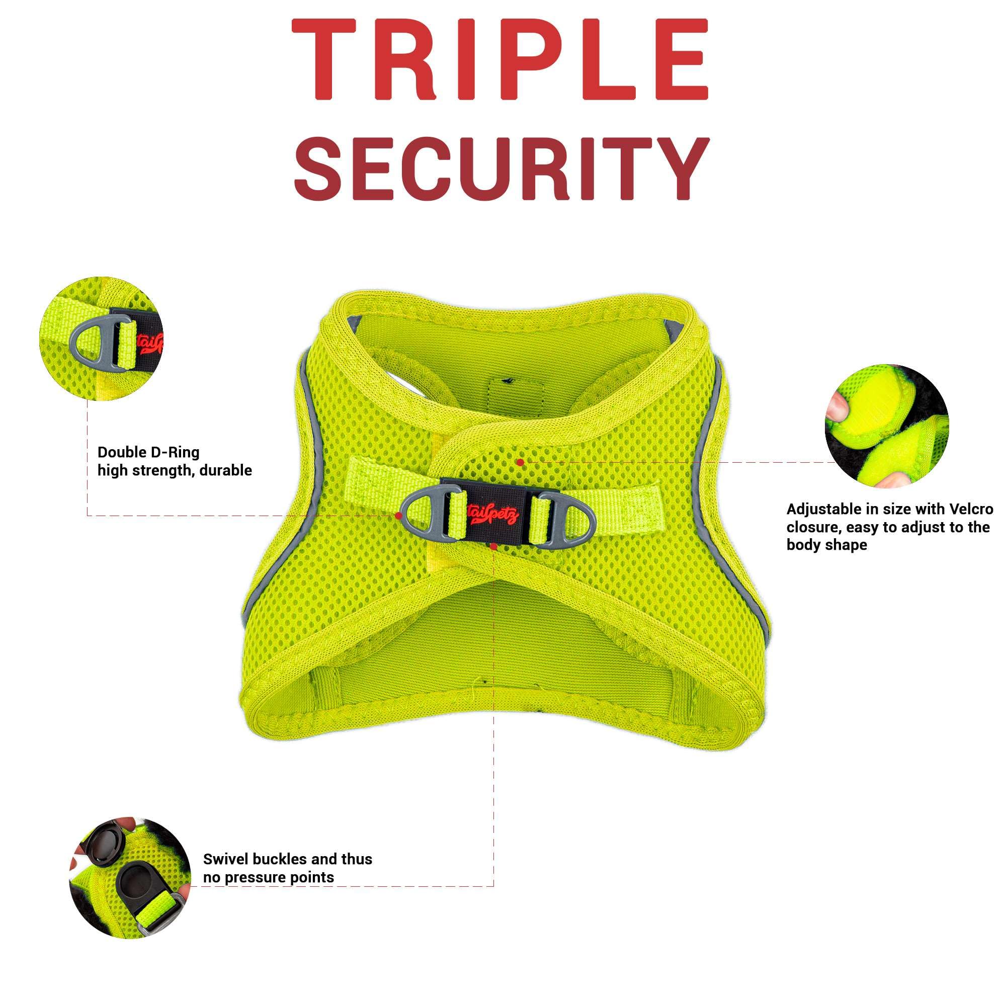 Tailpetz XXXS Dog Harness, Adjustable Step in No Pull Harness for Small Dogs, Reflective Puppy Harness for Puppy Training, Boy G