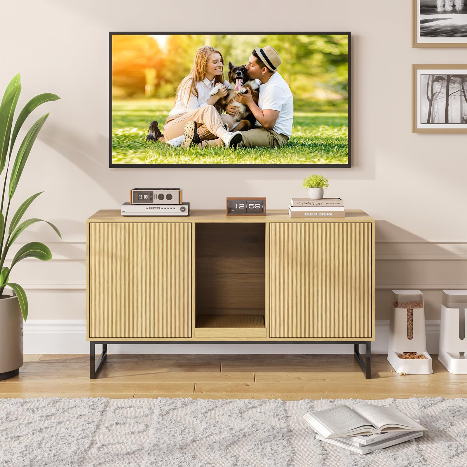 Vabches Litter Box Enclosure For 2 Cats, Hidden Litter Box Furniture With Double Room, Modern Cat House With Scratch Pad For Liv