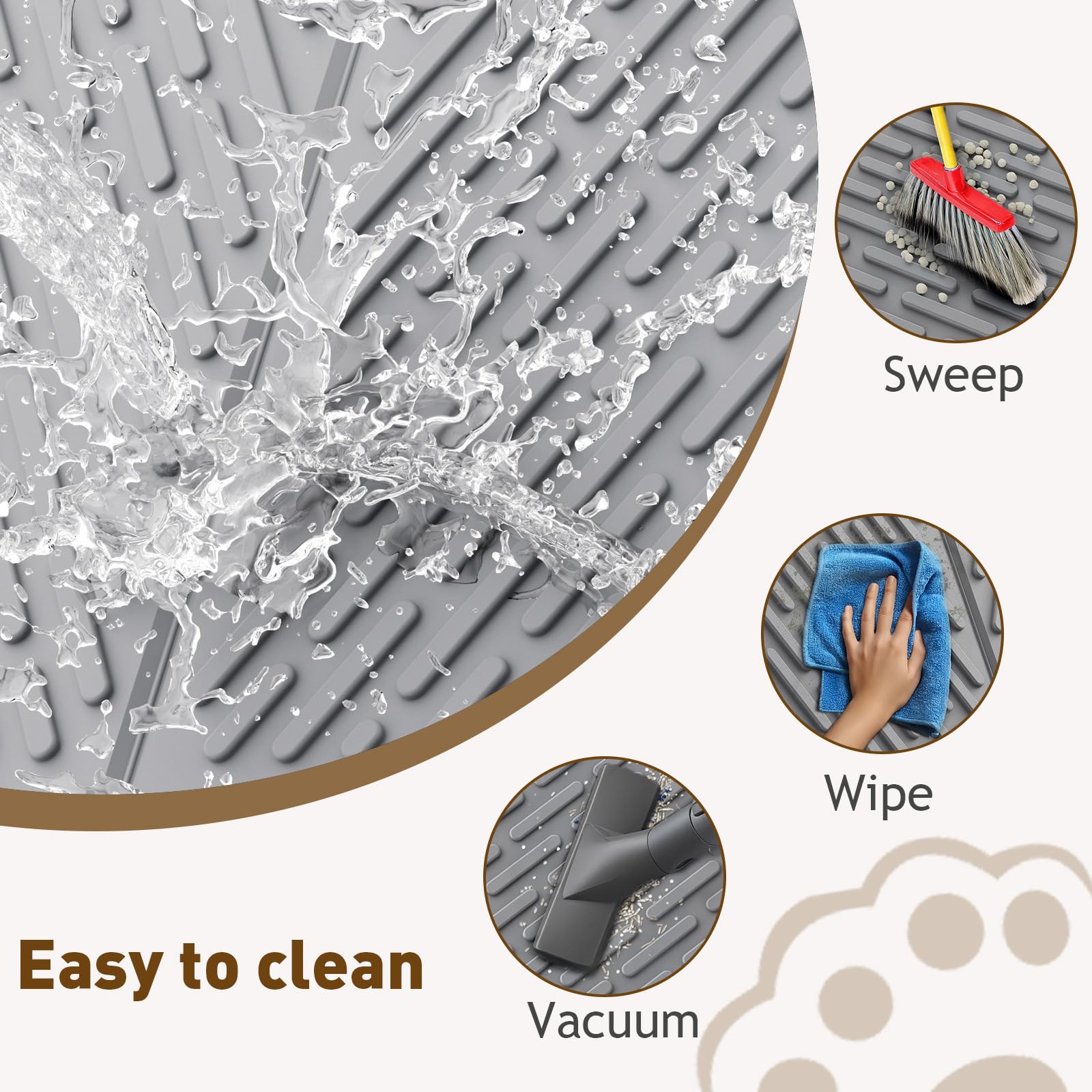 Kaxionage Cat Litter Mat With Grooves & Raised Edge, Urineproof/Waterproof,Litter Scattering Control,Easy To Clean (31 * 24In-Gr