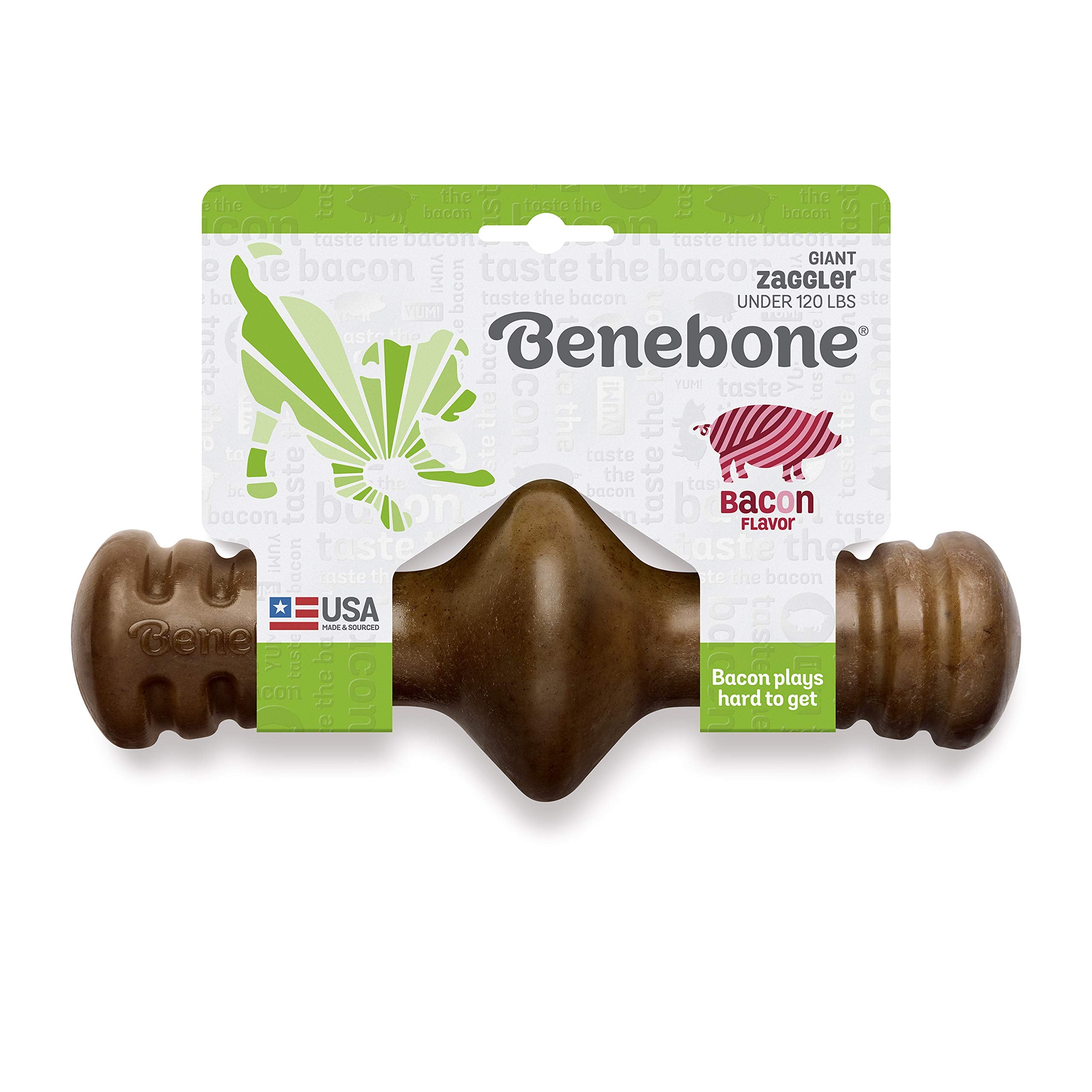 Benebone Zaggler Rolling Dog Chew Toy For Aggressive Chewers, Real Bacon, Made In Usa, Giant