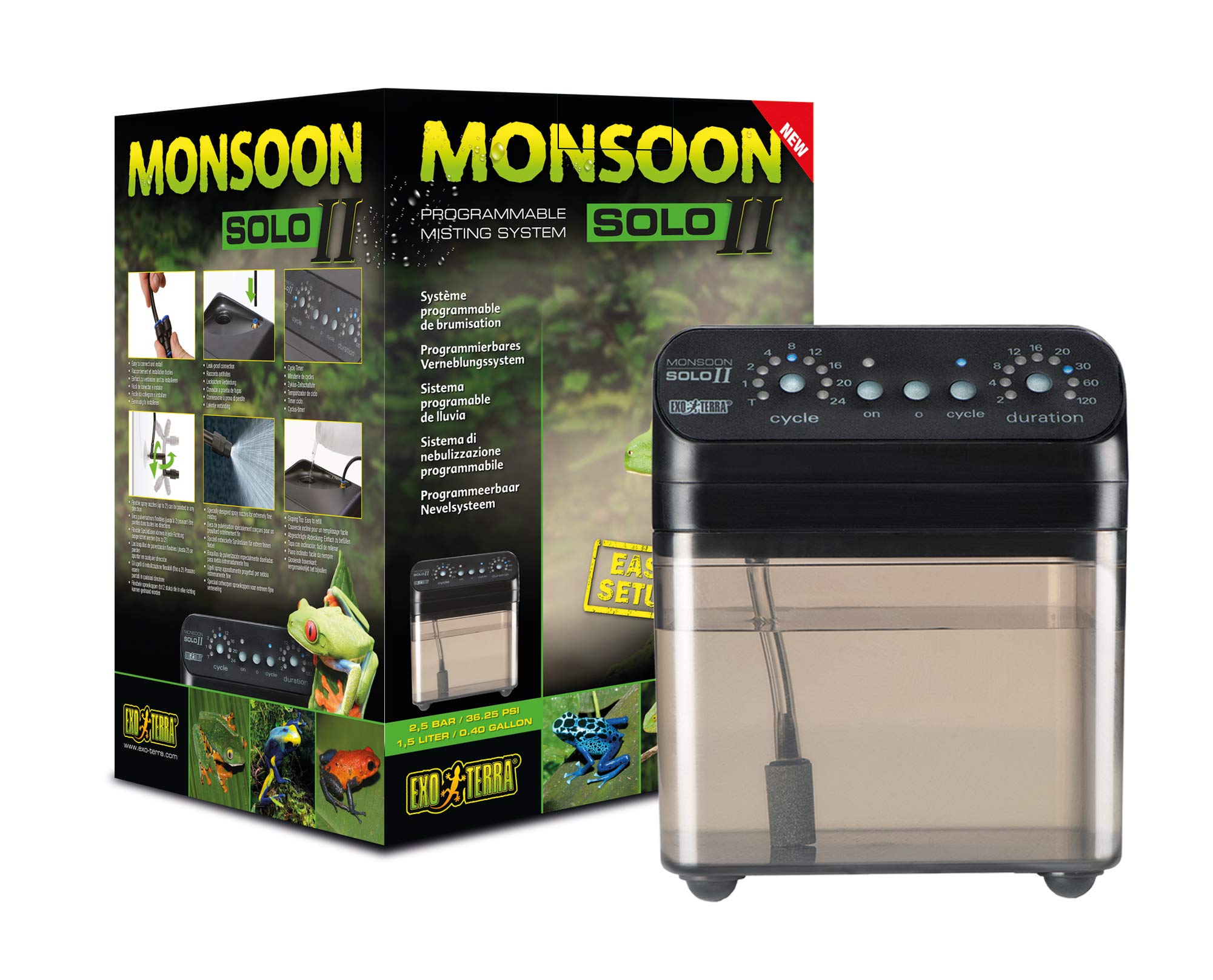 Exo Terra Monsoon Solo II Misting System - Programmable Humidifier for Reptile Terrariums, 2.3 LBS, Black, Plastic & Metal