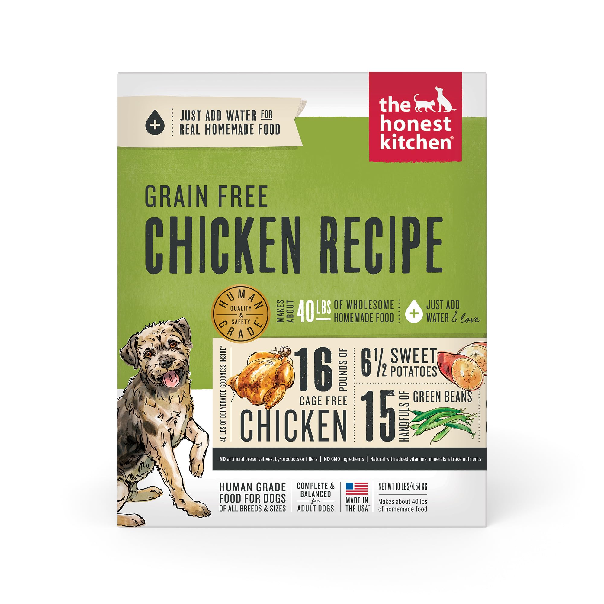 The Honest Kitchen Human Grade Dehydrated Grain Free Dog Food - Complete & Balanced Meal or Topper - Chicken 10 Pound (makes 40 
