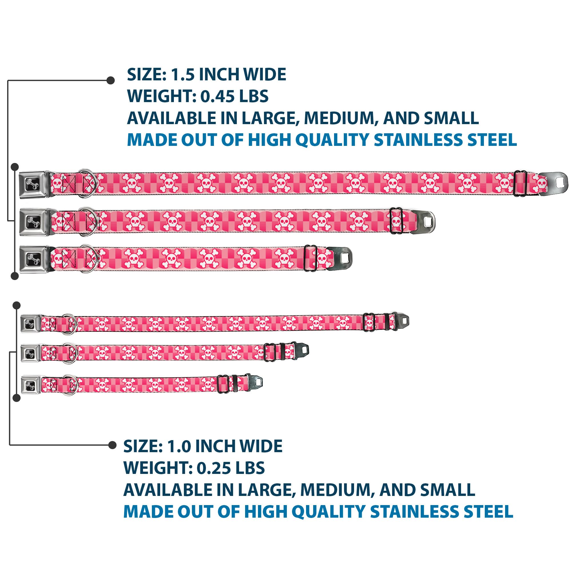 Buckle-Down Seatbelt Buckle Dog Collar - Cute Skulls W/Checkers Pinks/White - 1.5 Wide - Fits 13-18 Neck - Small