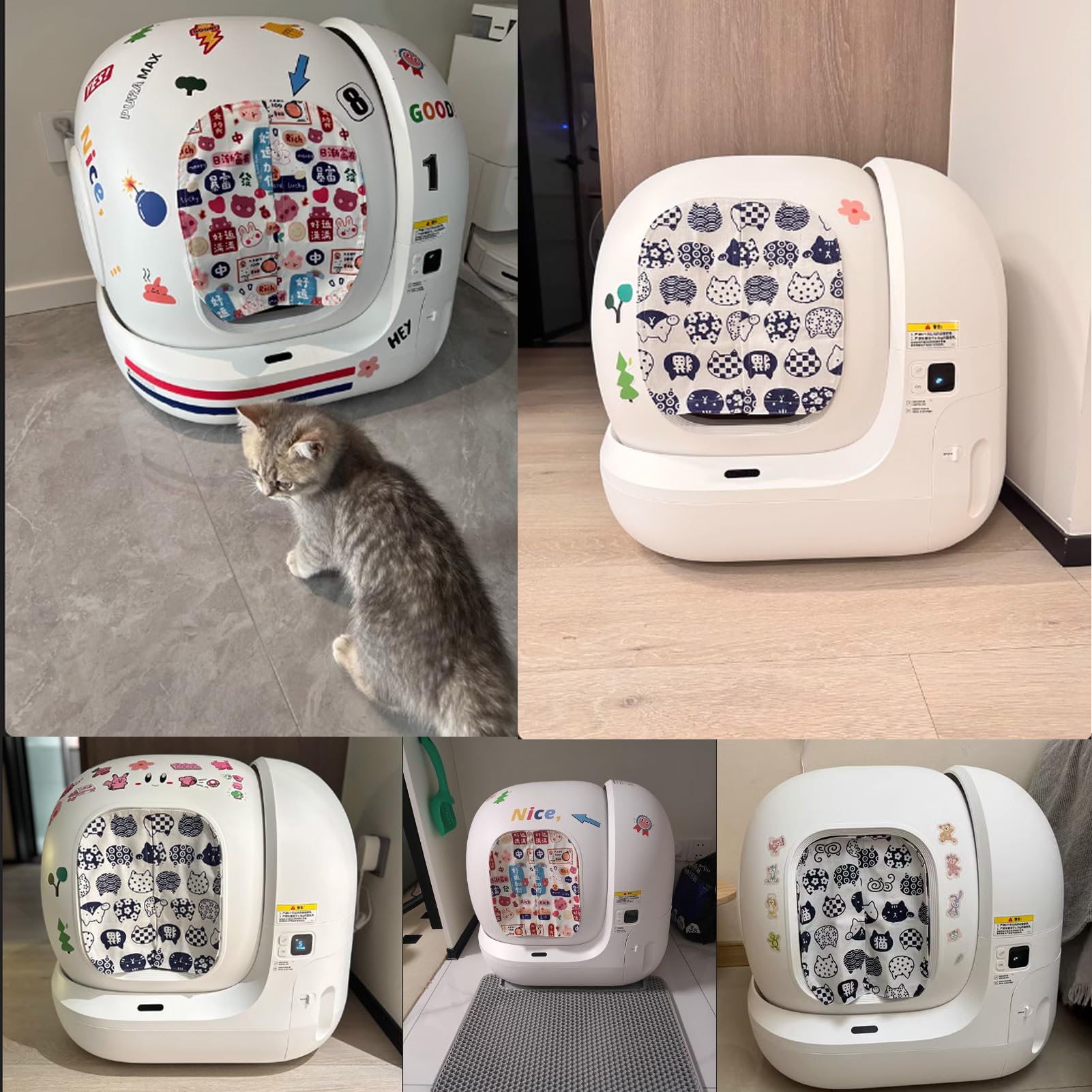 Curtain for Self Cleaning Cat Litter Box,Reduces Cat Litter Bounce, Stops Odors from The Litter Box Self Cleaning (Wave, Square)