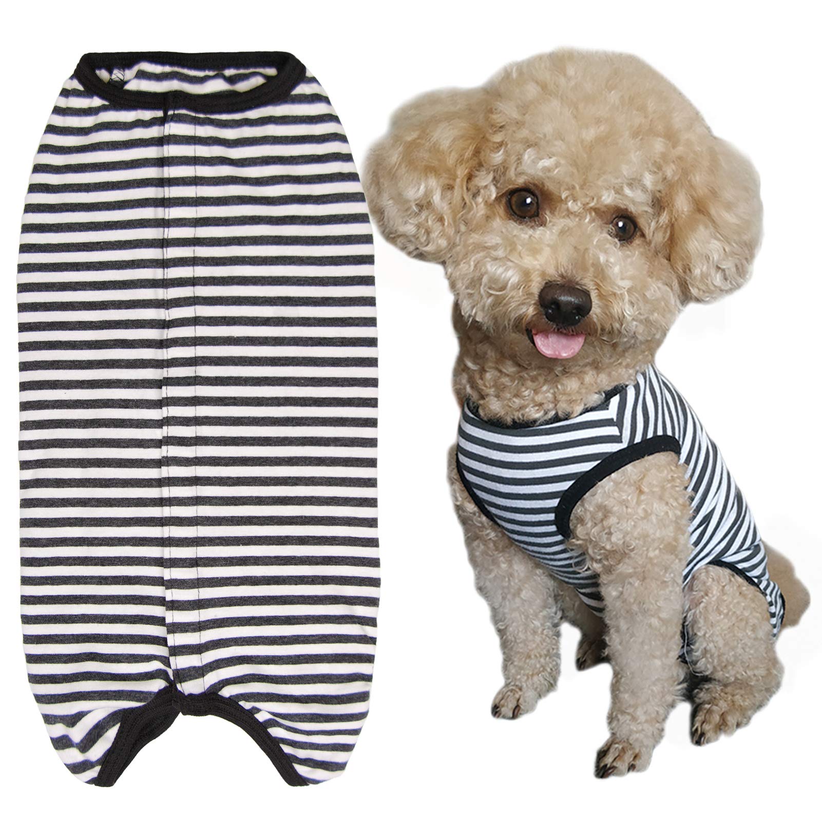 Dog’S Recovery Suit Post Surgery Shirt For Puppy, Wound Protective Clothes For Little Animals(Black White Stripe-S)