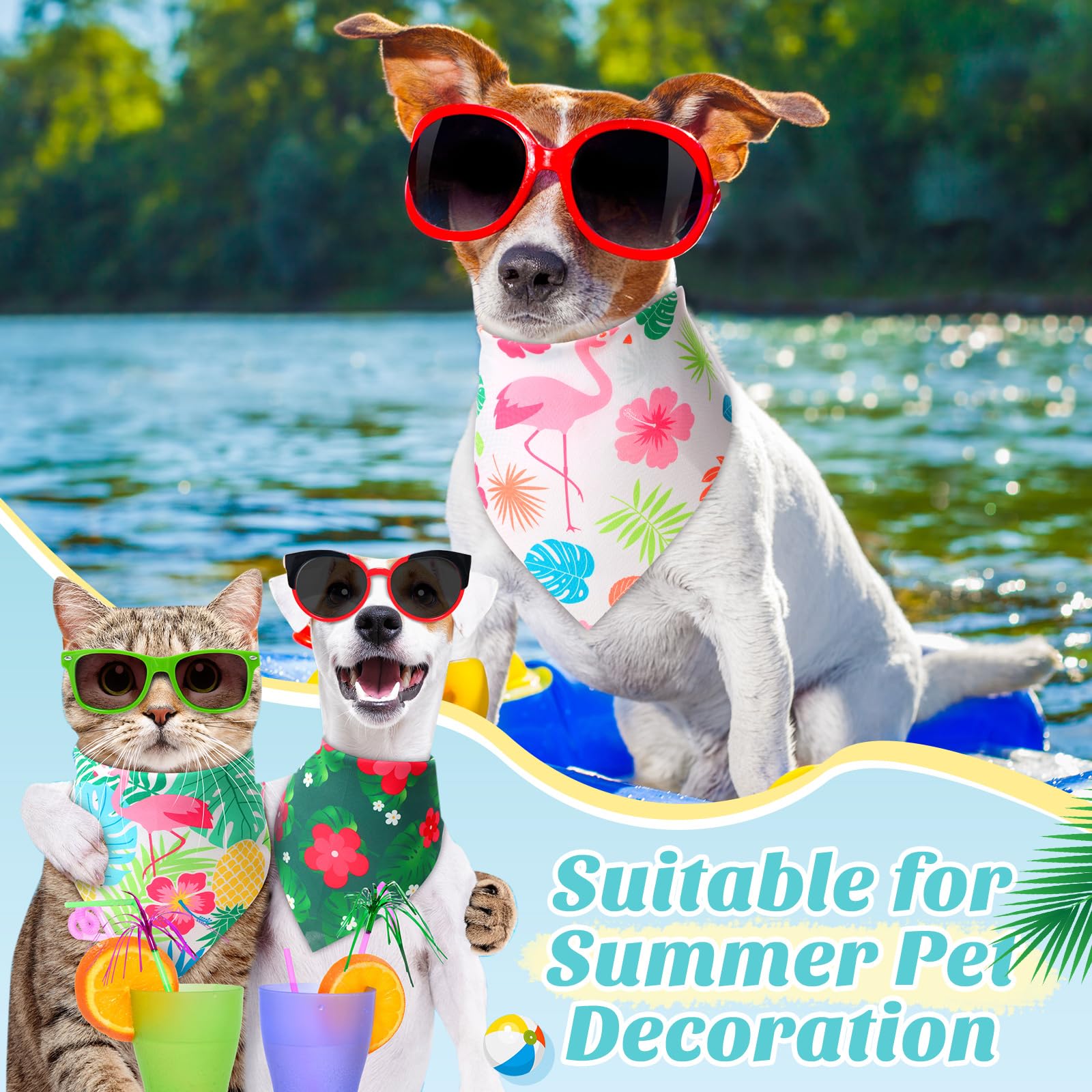 Weewooday 50 Pcs Hawaiian Dog Bandanas Bulk for Dogs Soft Bibs Adjustable Triangle Pet Bandana for Small Medium Large Costume(Ha