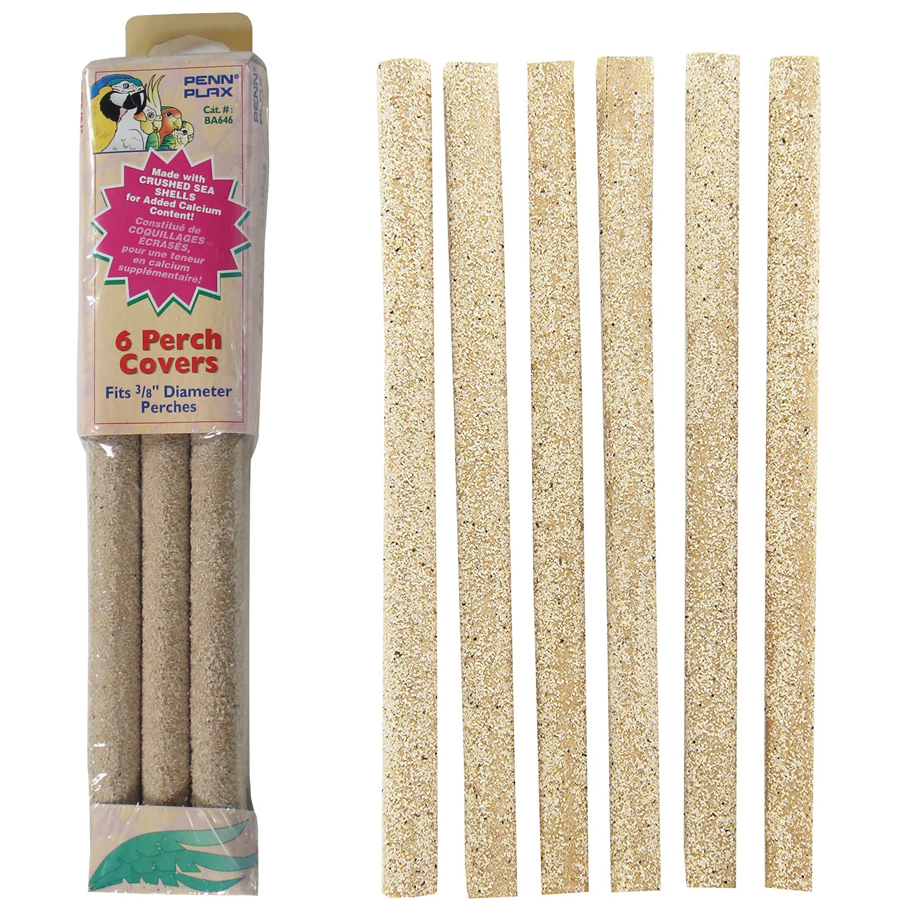 Penn-Plax Sanded Bird Perch Covers – Made From Crushed Seashells – Great For Parakeets, Lovebirds, Parrotlets, Finches, Canaries, And More – Small – 6-Pack