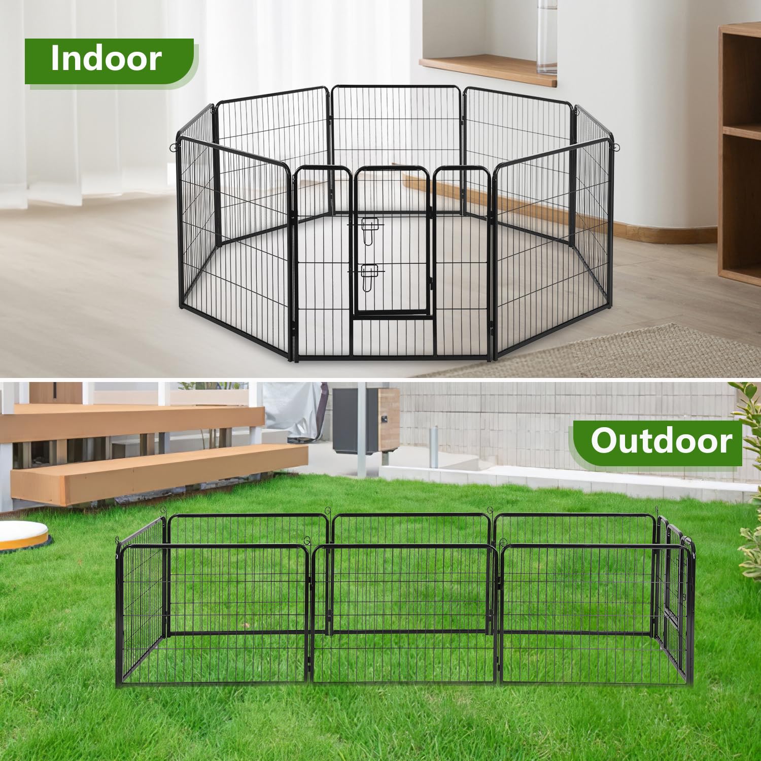 Bestpet Dog Playpen Indoor 40 Inch 8 Panels Metal Dog Pen Pet Dog Fence Outdoor Exercise Pen With Doors,Pet Puppy Playpen For Rv Camping Yard, Black