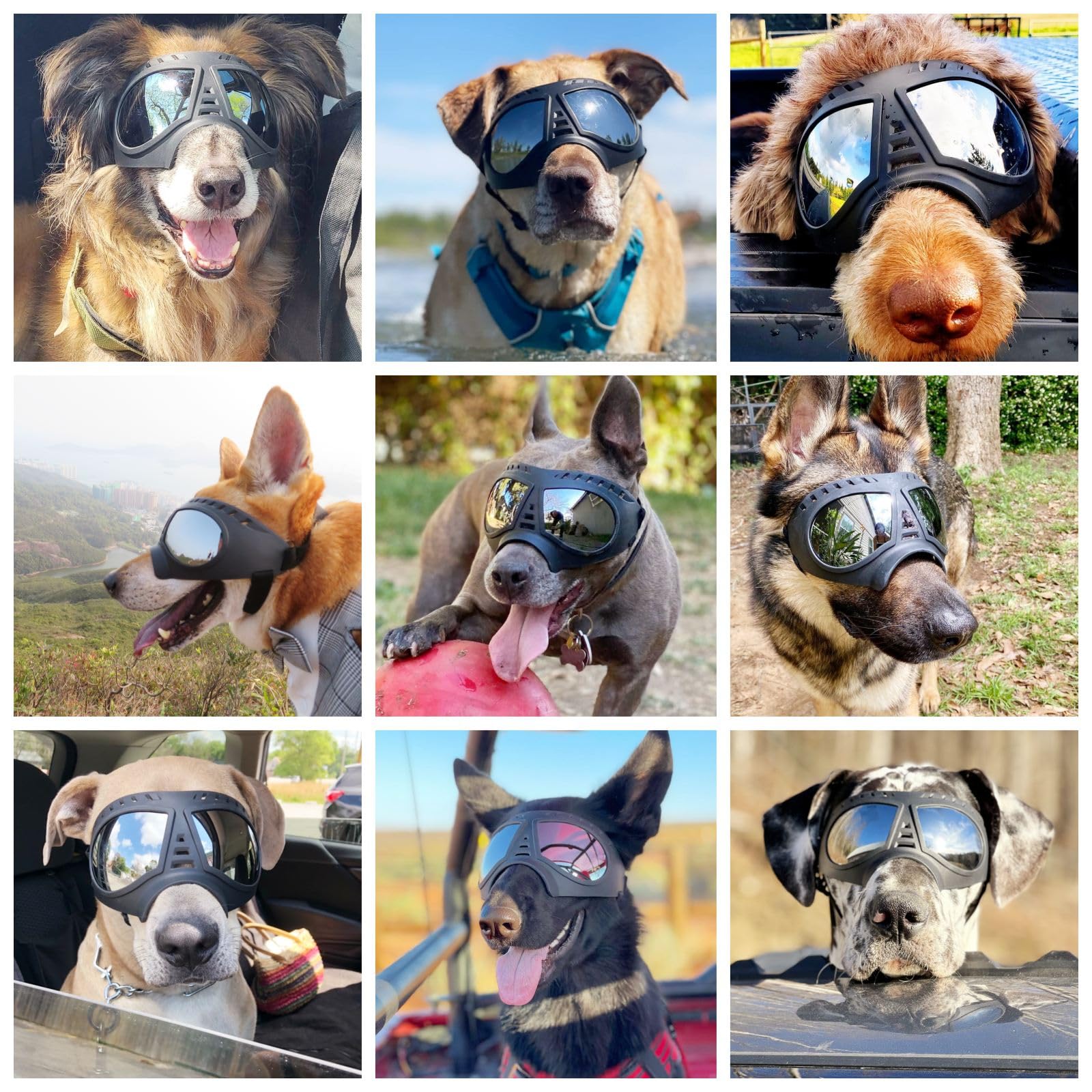 Namsan Dog Goggles for Large Dogs, Wide Snout, Soft Frame, Anti-UV Tactical Dog Sunglasses Medium to Large Breed, Summer Driving