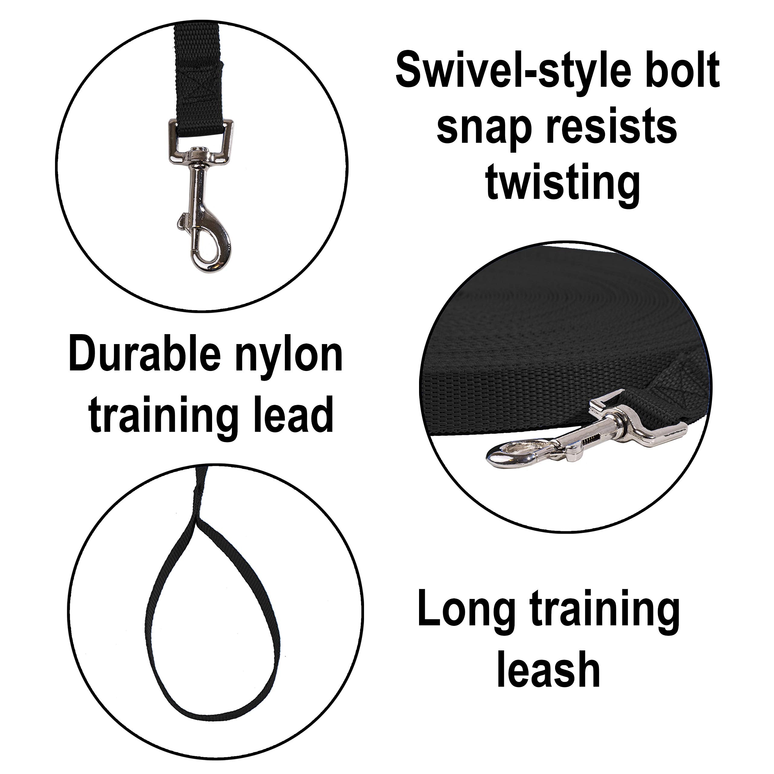 Hi Kiss Dog/Puppy Obedience Recall Training Agility Lead - 15Ft 20Ft 30Ft 50Ft 100Ft Training Leash - Great For Training, Play, Camping, Or Backyard - Black 20Ft