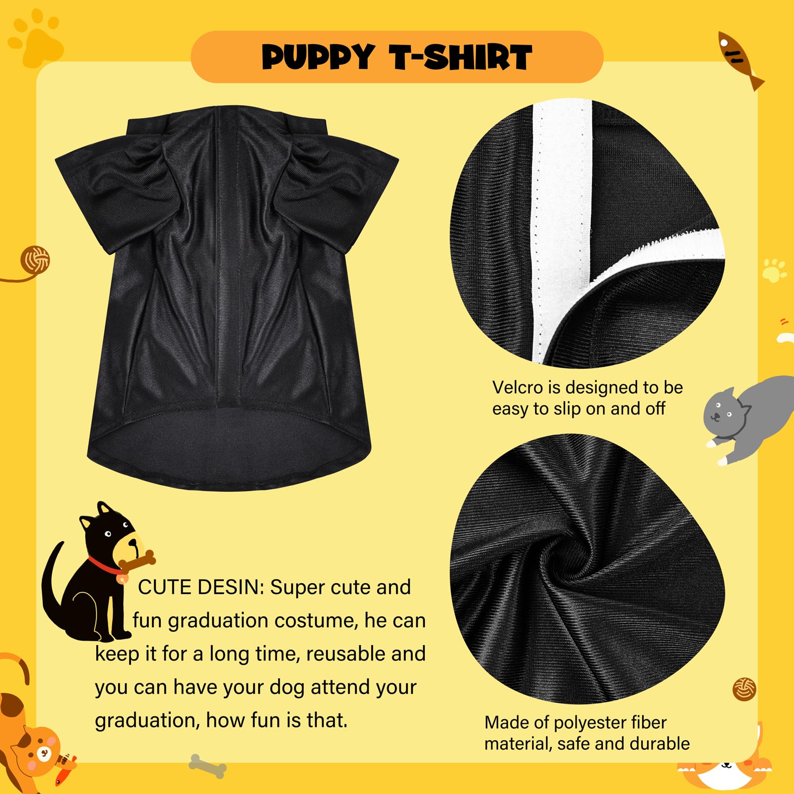 Dog Graduation Cap And Gown, Dogs Cats Graduation Holiday Halloween Costume Accessory(Black,Large)