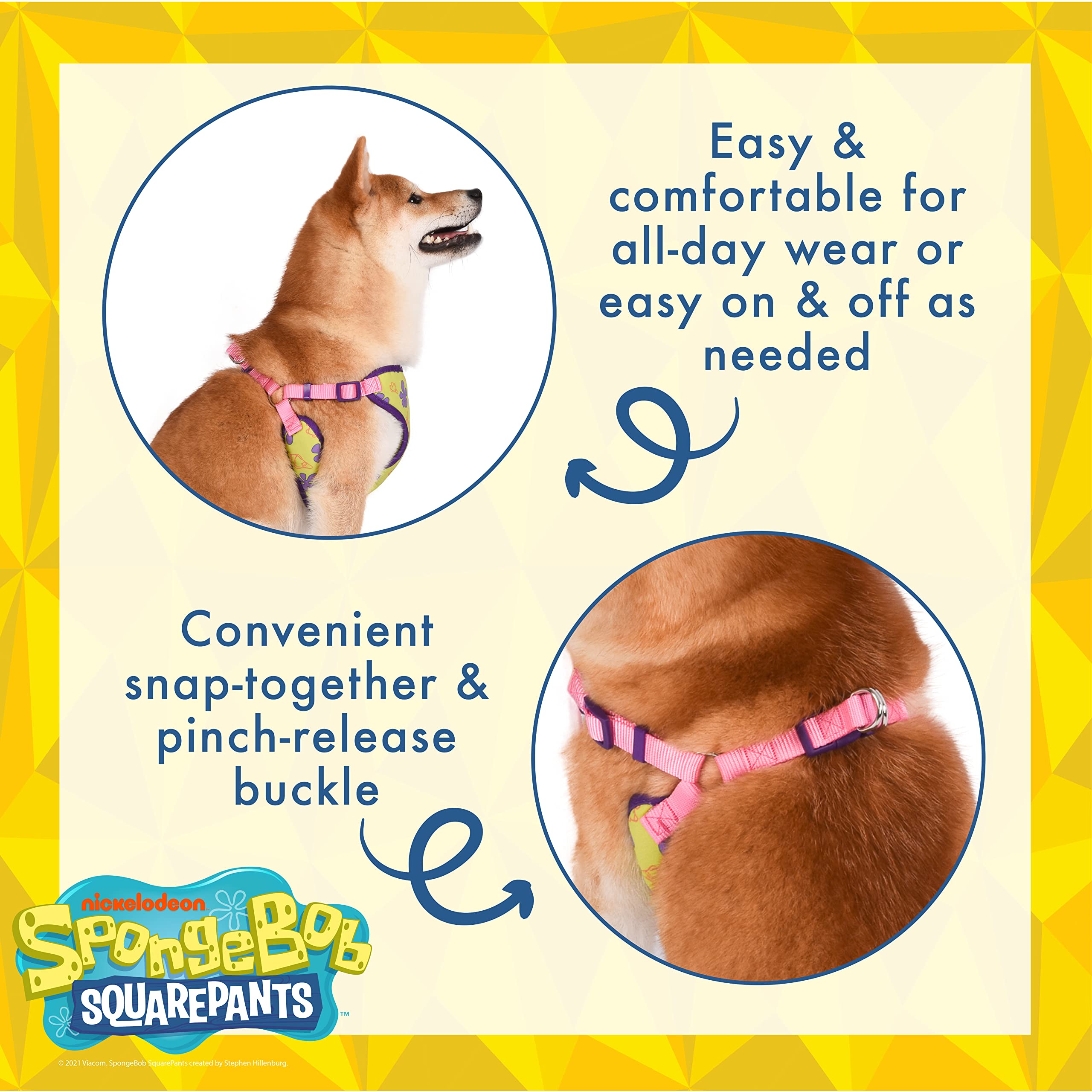 Spongebob Squarepants For Pets Patrick Dog Harness For Large Dogs | No Pull Dog Harness Vest With Green Body, Purple Flowers, And Pink Straps | Soft And Comfortable Spongebob Dog Harness