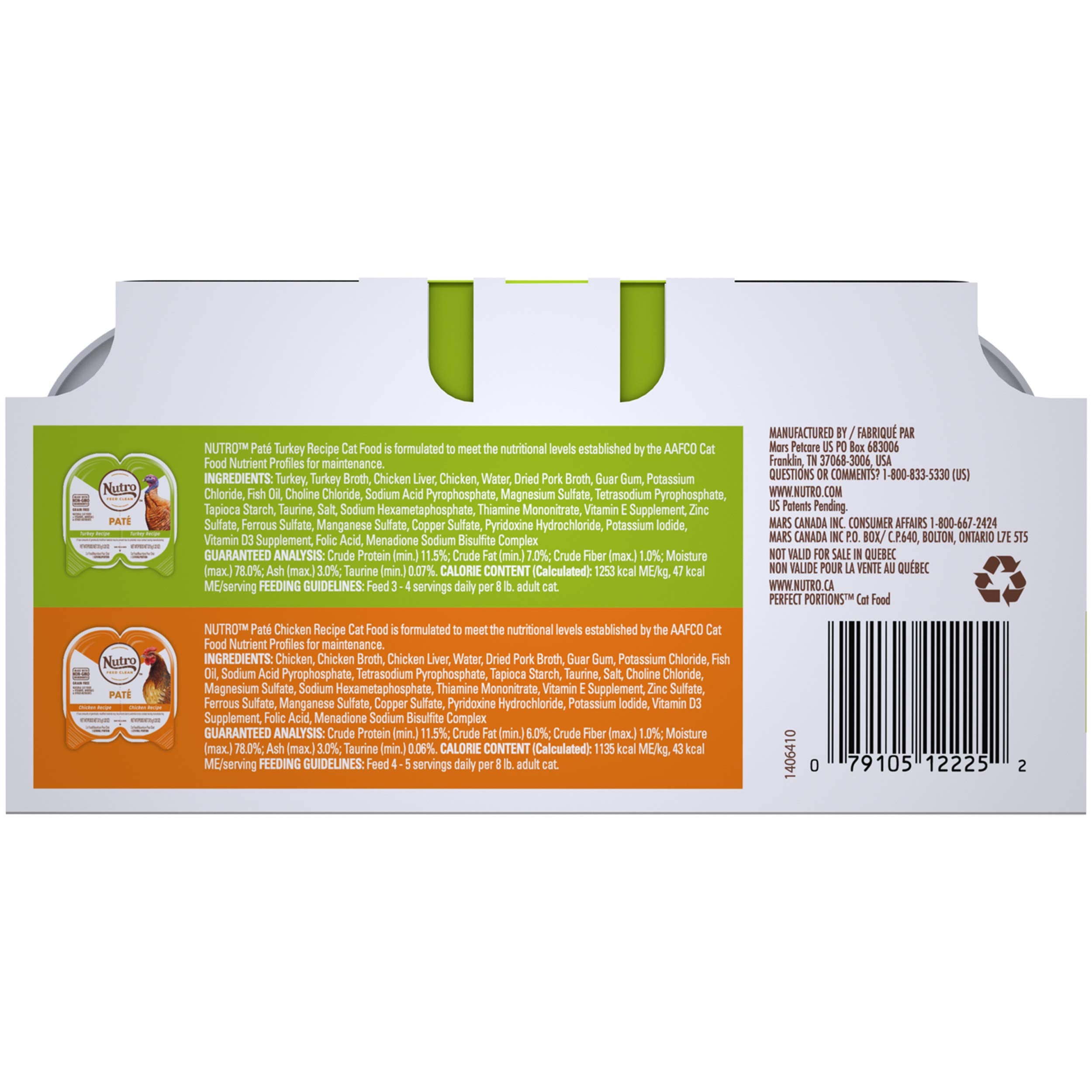 Nutro Wet Cat Food Pat   Multipack: Turkey Recipe and Chicken Recipe, 2.64 oz. Trays (12 Count, Pack of 2)