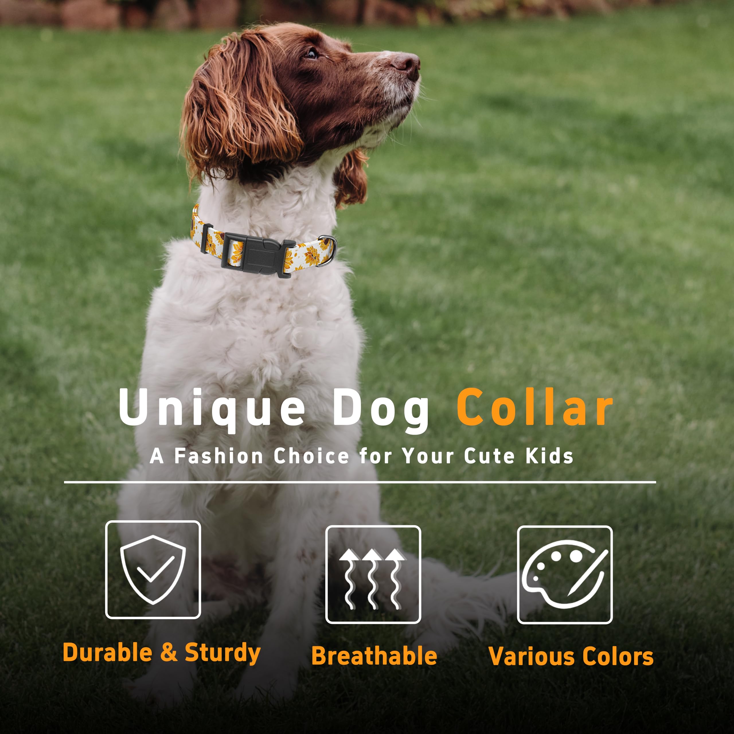Seyezo Dog Collar, Sunflower Floral Boys Girls Puppy Collar For Small Medium Large Dogs, Adjustable Soft Sunflower Pet Collar Wi