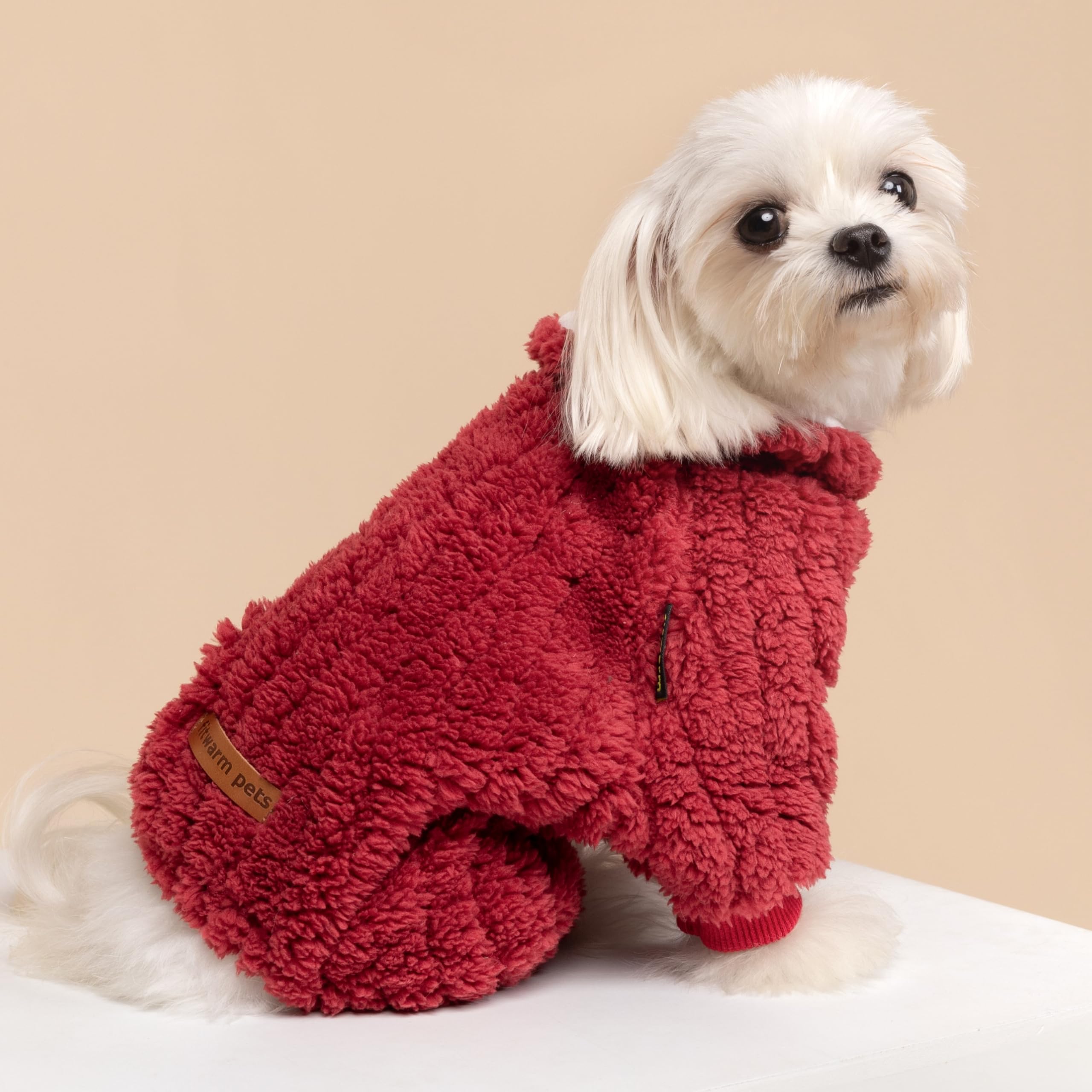 Fitwarm Turtleneck Fleece Dog Sweater Pajamas, Warm Winter Dog Clothes For Small Dogs Boy Girl, Fuzzy Pet Onesie With Feet, Red,