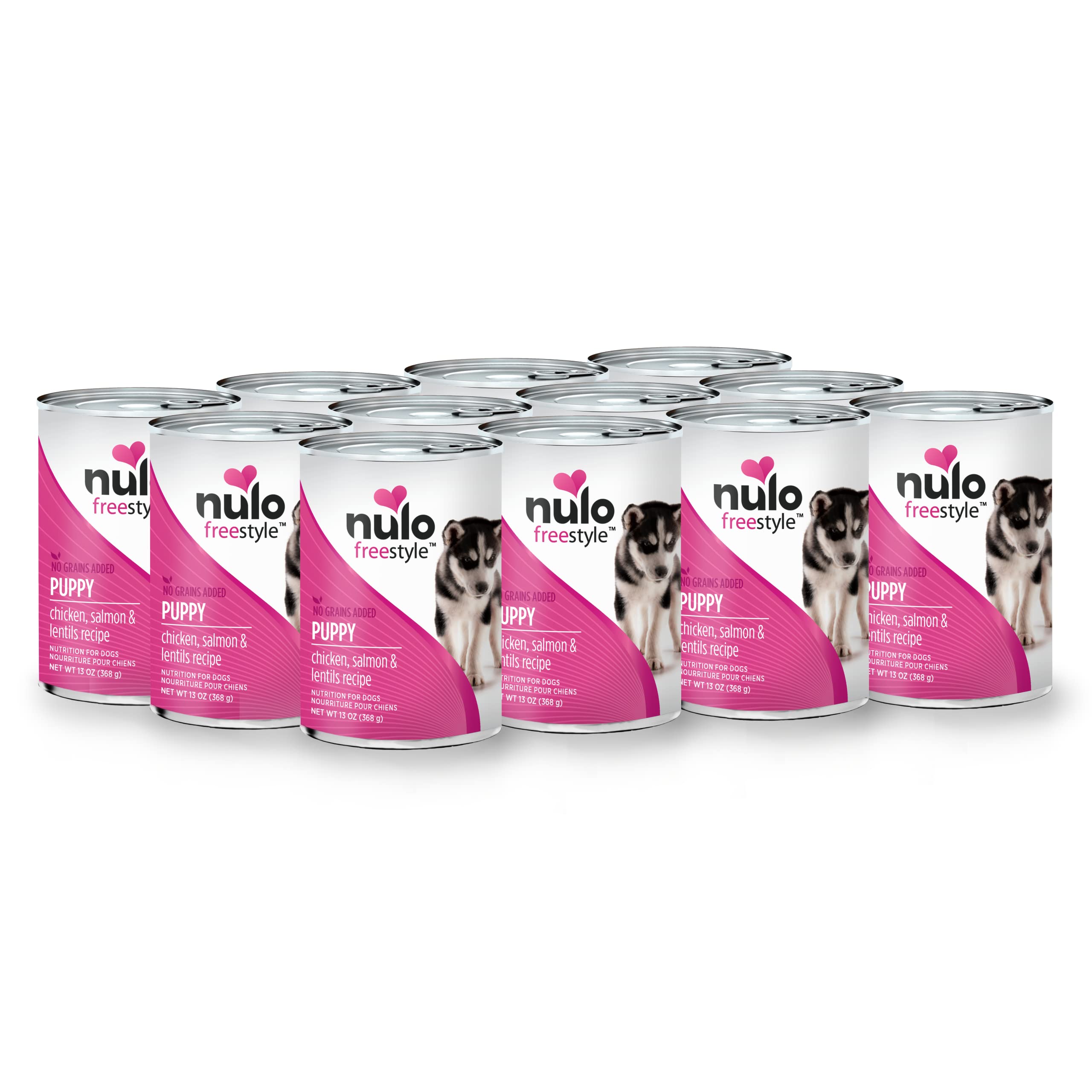 Nulo Grain-Free Chicken, Salmon, & Lentils Recipe Wet Canned Dog Food for Puppies, 13 Ounce, 12 Cans