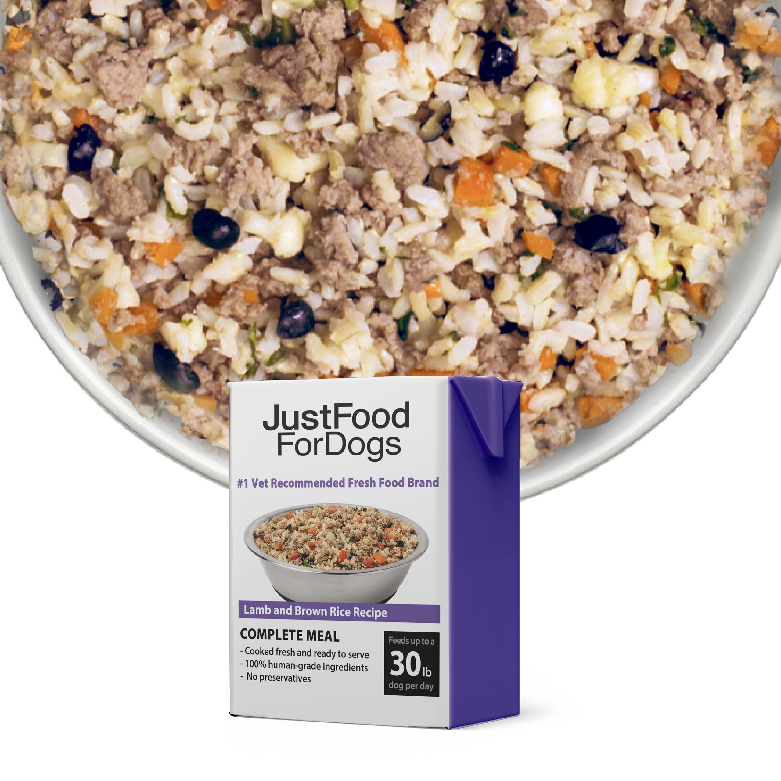 JustFoodForDogs Pantry Fresh Wet Dog Food, Complete Meal or Dog Food Topper, Lamb & Brown Rice Human Grade Dog Food Recipe - 12.