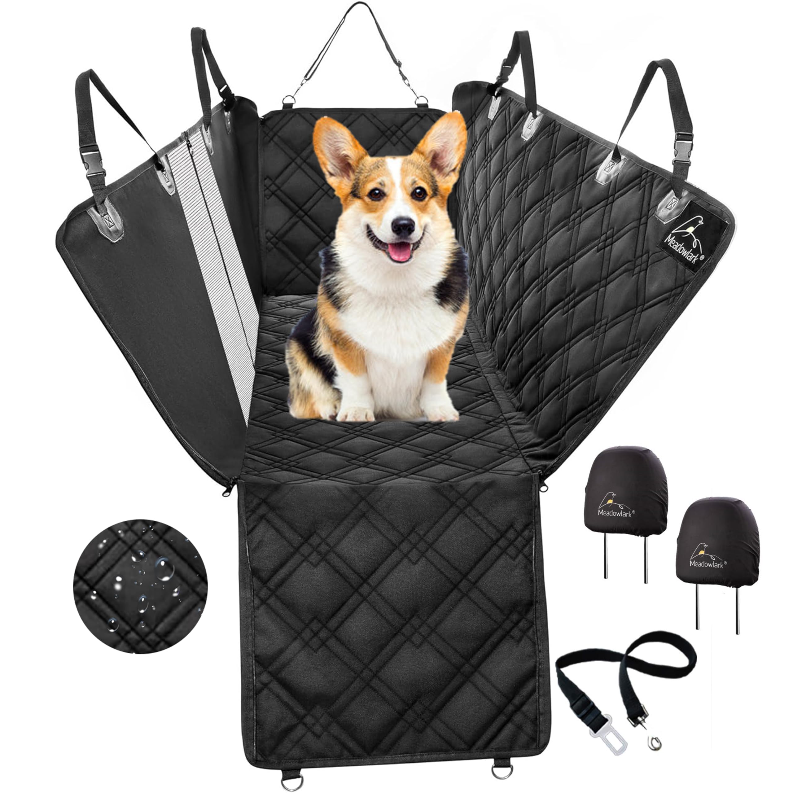 Meadowlark XL Dog Seat Covers Premium Unique Mesh Design & Entire Car Protection-Doors,Headrests & Backseat. Zippered Side Flap,