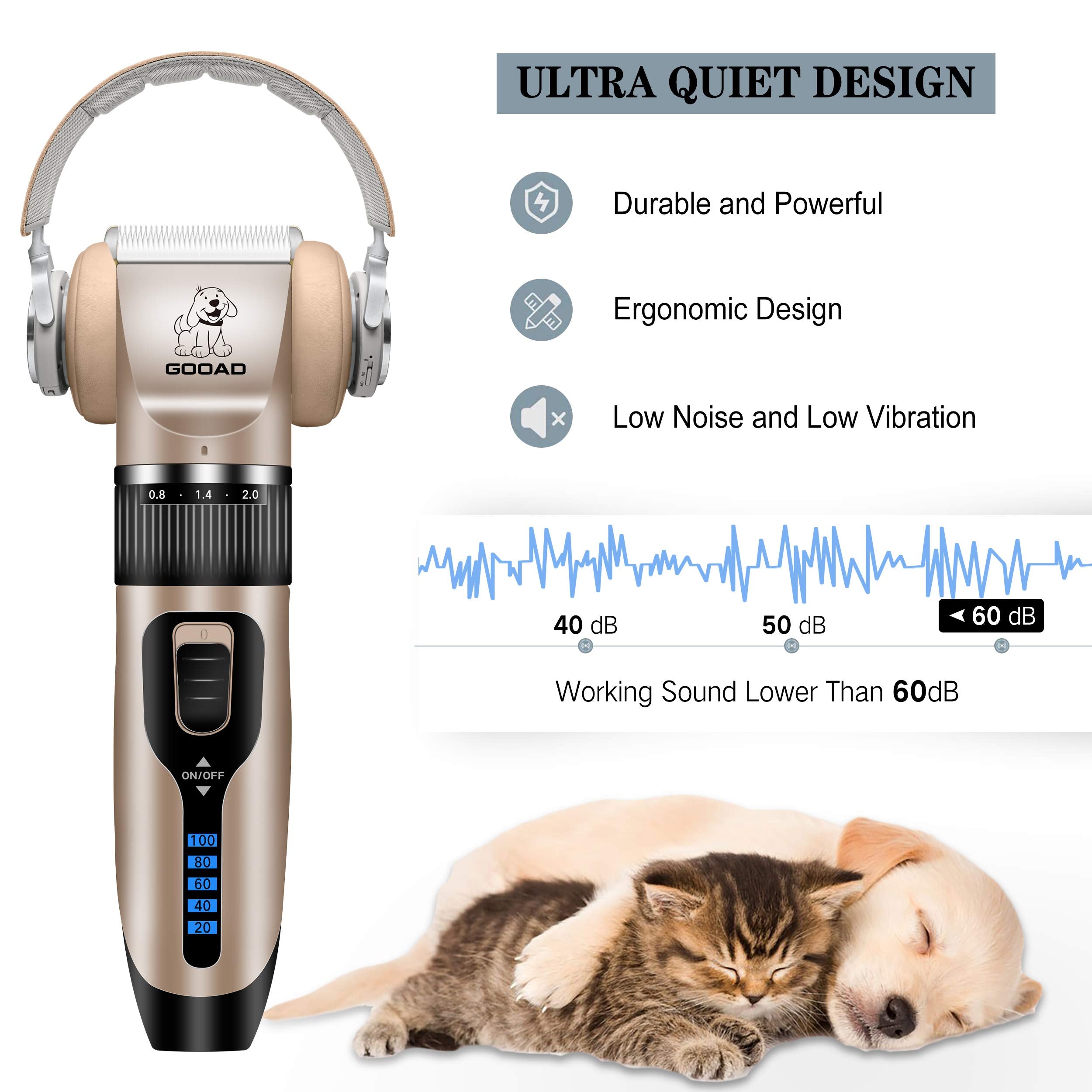 Gooad Dog Clippers,Professional Dog Grooming Kit, Cordless Dog Grooming Clippers For Thick Coats, Dog Hair Trimmer, Low Noise Dog Shaver Clippers,Quiet Pet Hair Clippers For Dogs Cats