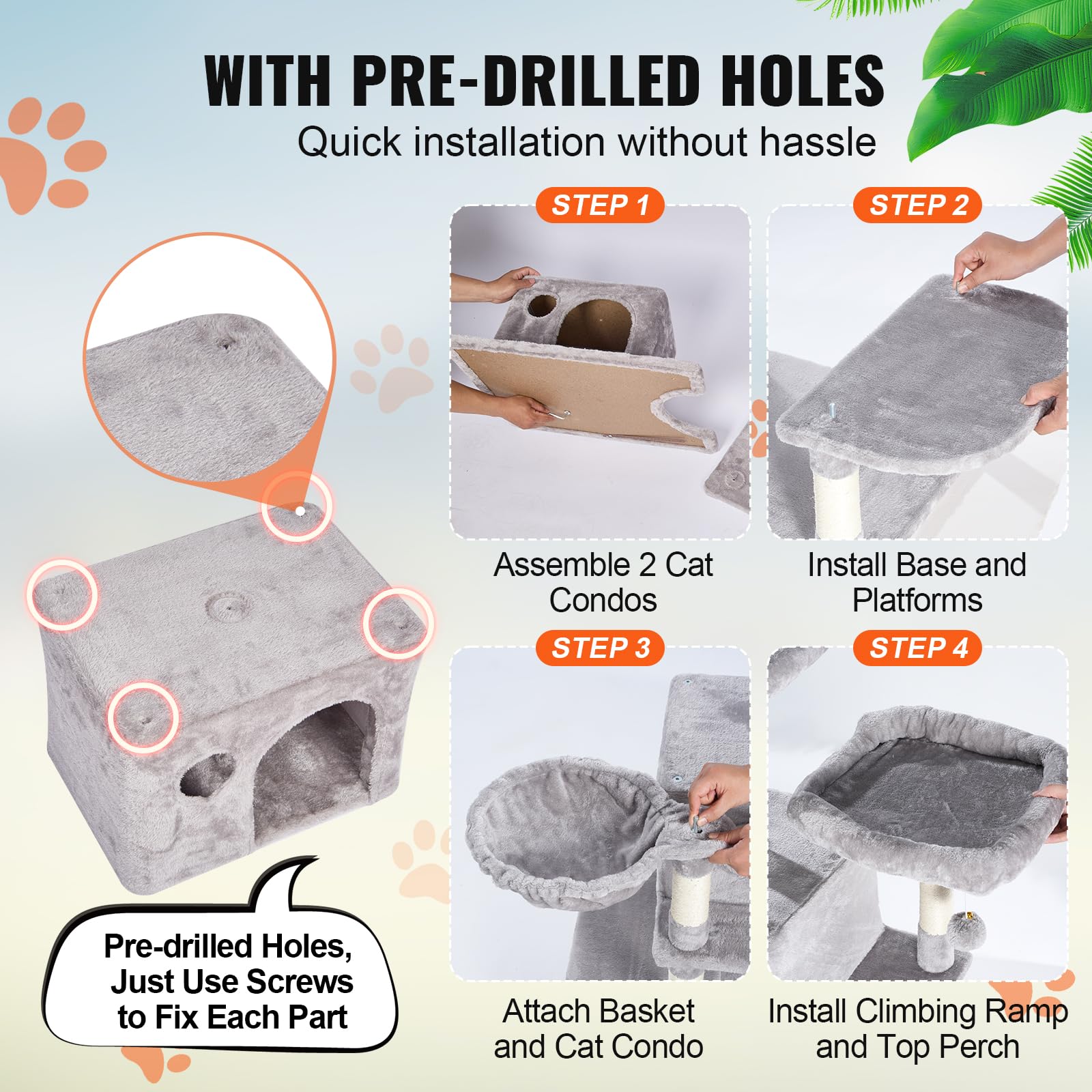 VEVOR Cat Tree 68.5 Cat Tower for Indoor Cats with Cat Condos Scratching Post