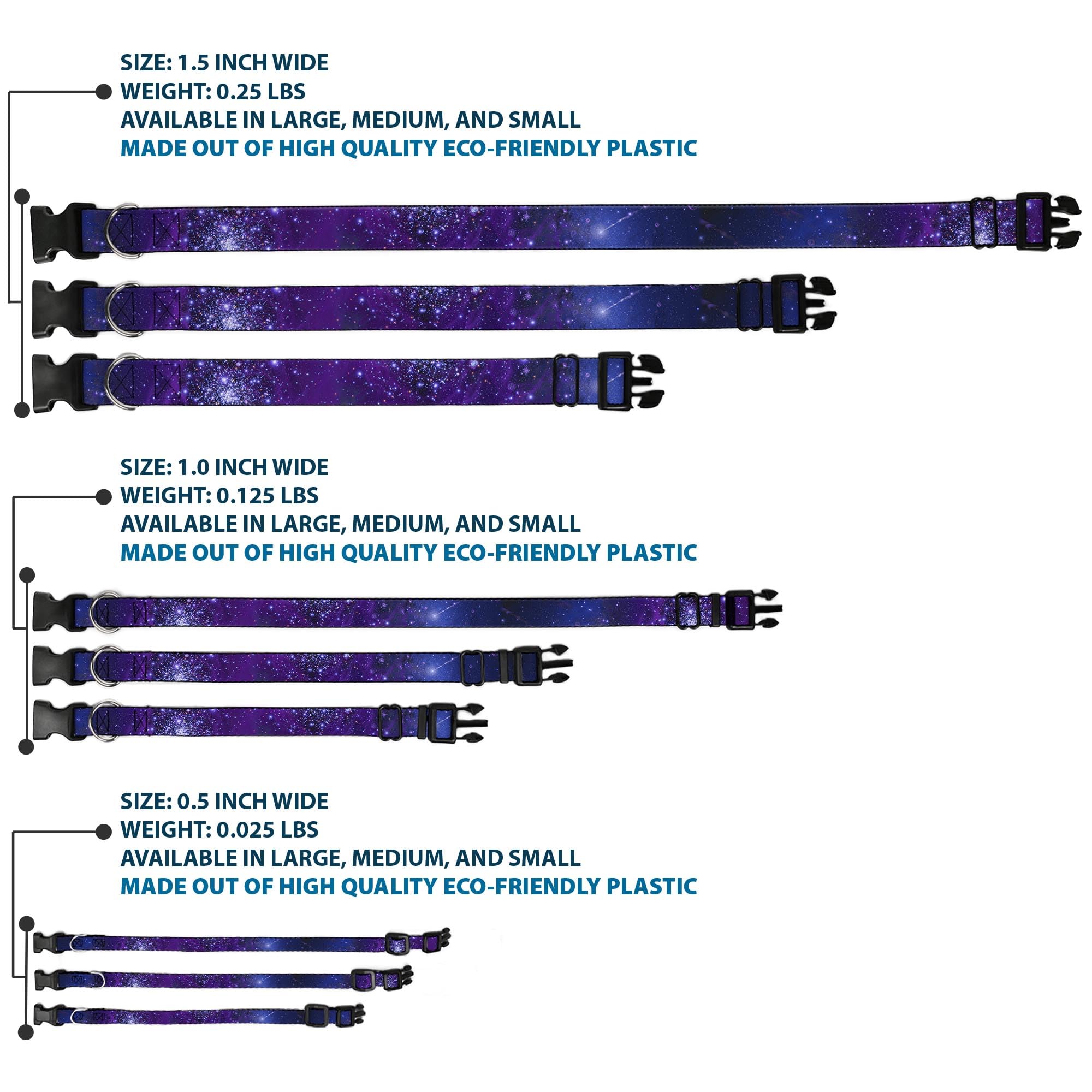 Buckle-Down Plastic Clip Collar - Galaxy Blues/Purples - 1/2' Wide - Fits 6-9' Neck - Small