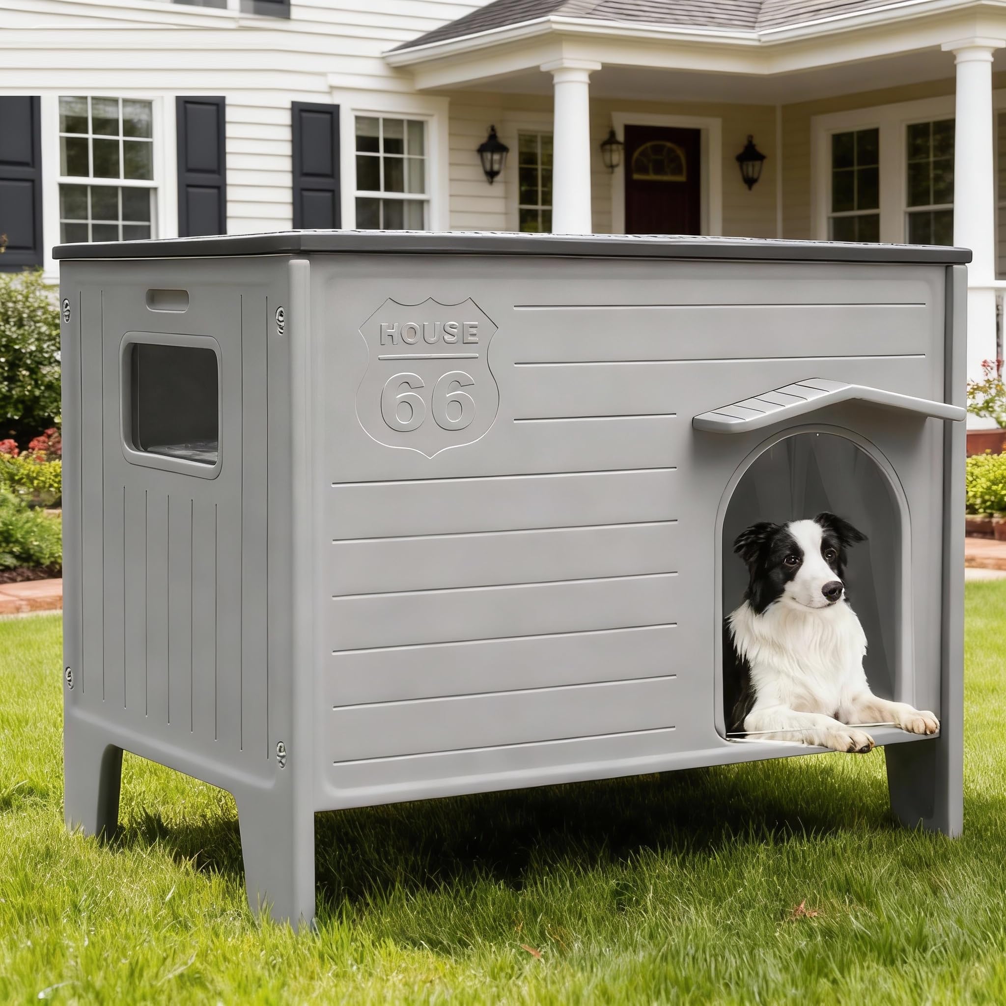 Dog House Outdoor Weatherpoof Plastic Large Dogs Houses Indoor Waterproof Stray/Pet Dog Shelter Outside for Large and Medium Dog