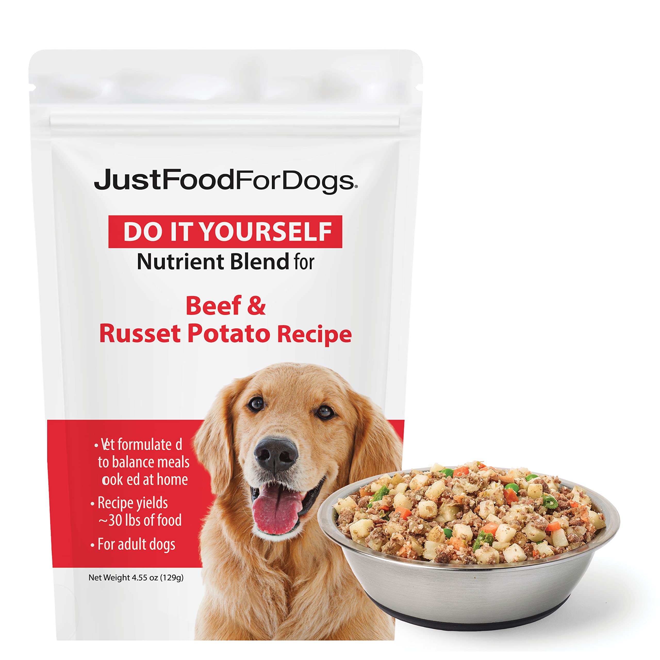 JustFoodForDogs DIY Nutrient Blend for Homemade Dog Food, Beef & Russet Potato, 4.55oz