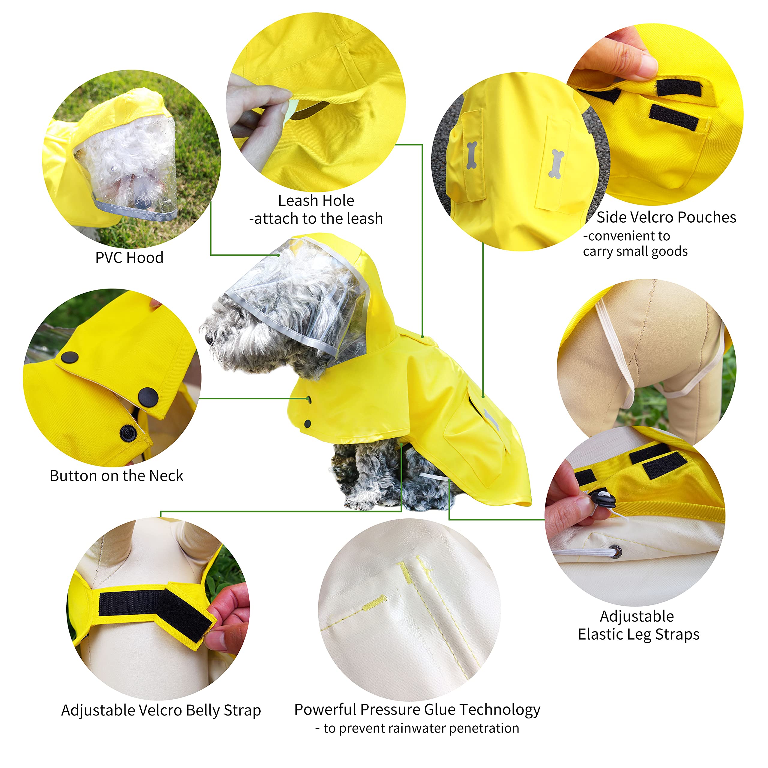 Dog Waterproof Raincoat With Poncho Hoodie, High Reflective Adjustable Yellow Pet Rain Jacket With Leash Hole For Small Medium And Large Dogs (Yellow, Small)