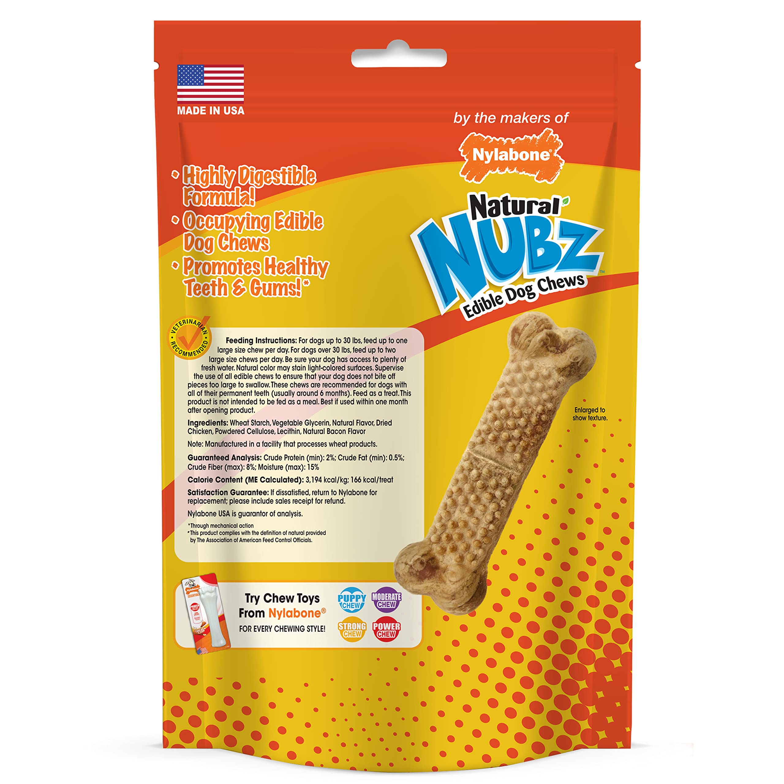 Nylabone Nubz Natural Edible Chew Treats for Dogs, Long Lasting Chews Made in USA, Chicken Flavor, Large - Up to 50 lbs. (20 Cou