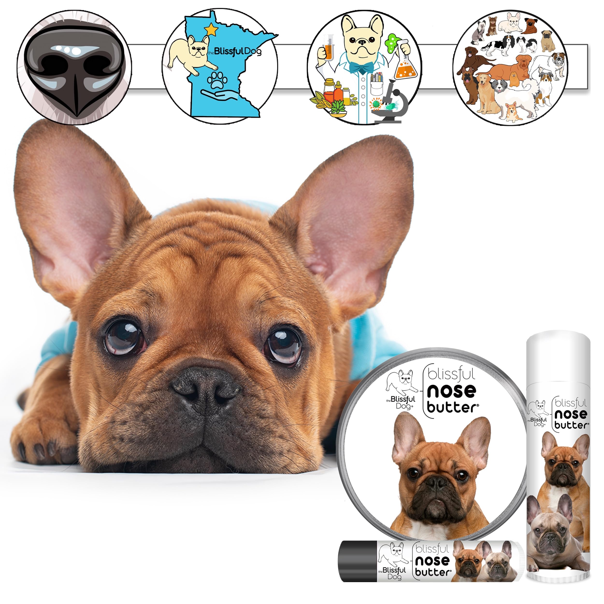 The Blissful Dog Black Masked Fawn French Bulldog Unscented Nose Butter, 0.50-Ounce