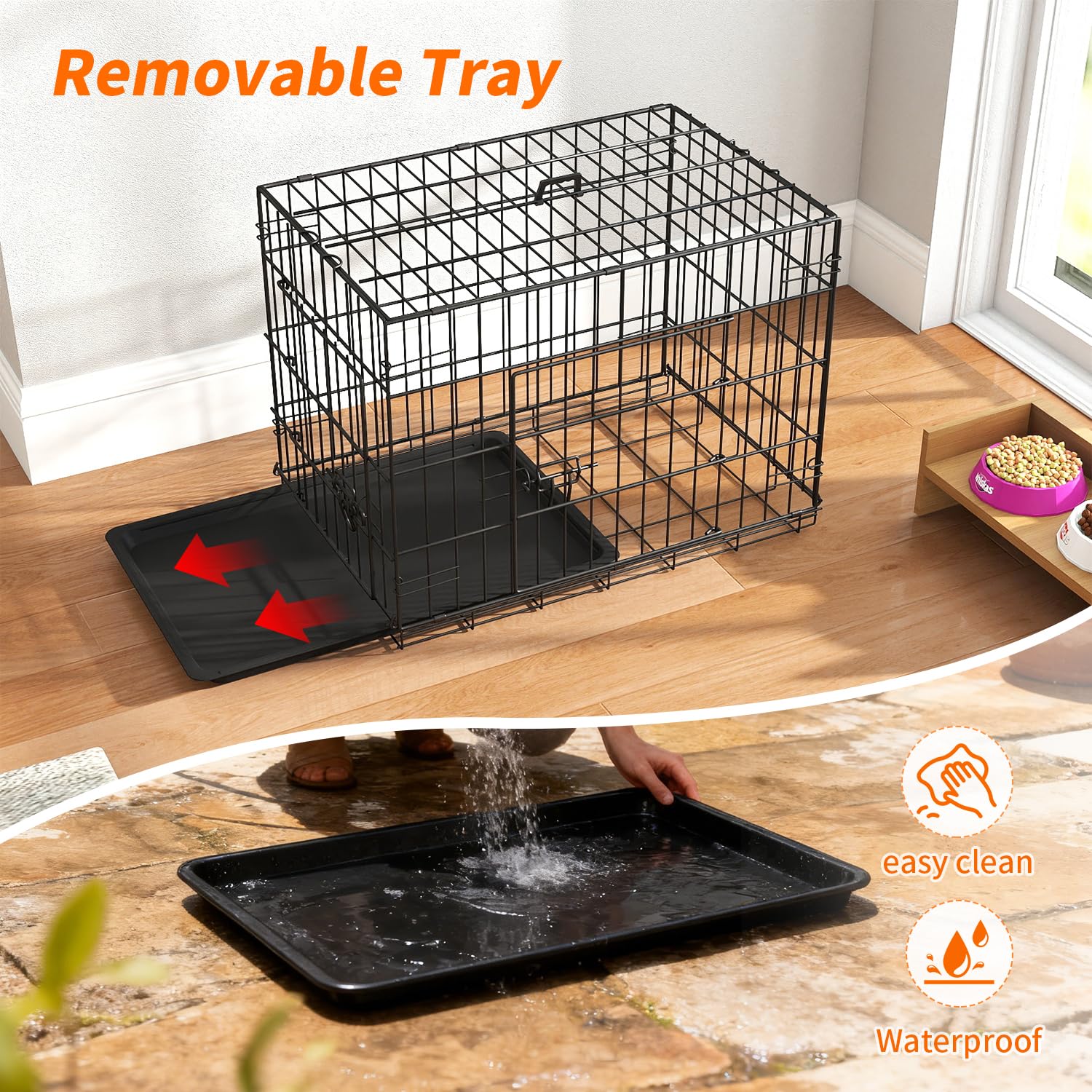 FDW Dog Crate 24-Inch Dog Cage Single Door Foldable Metal Kennel with Leakproof Tray Foldable Design Indoor Outdoor Use for Smal