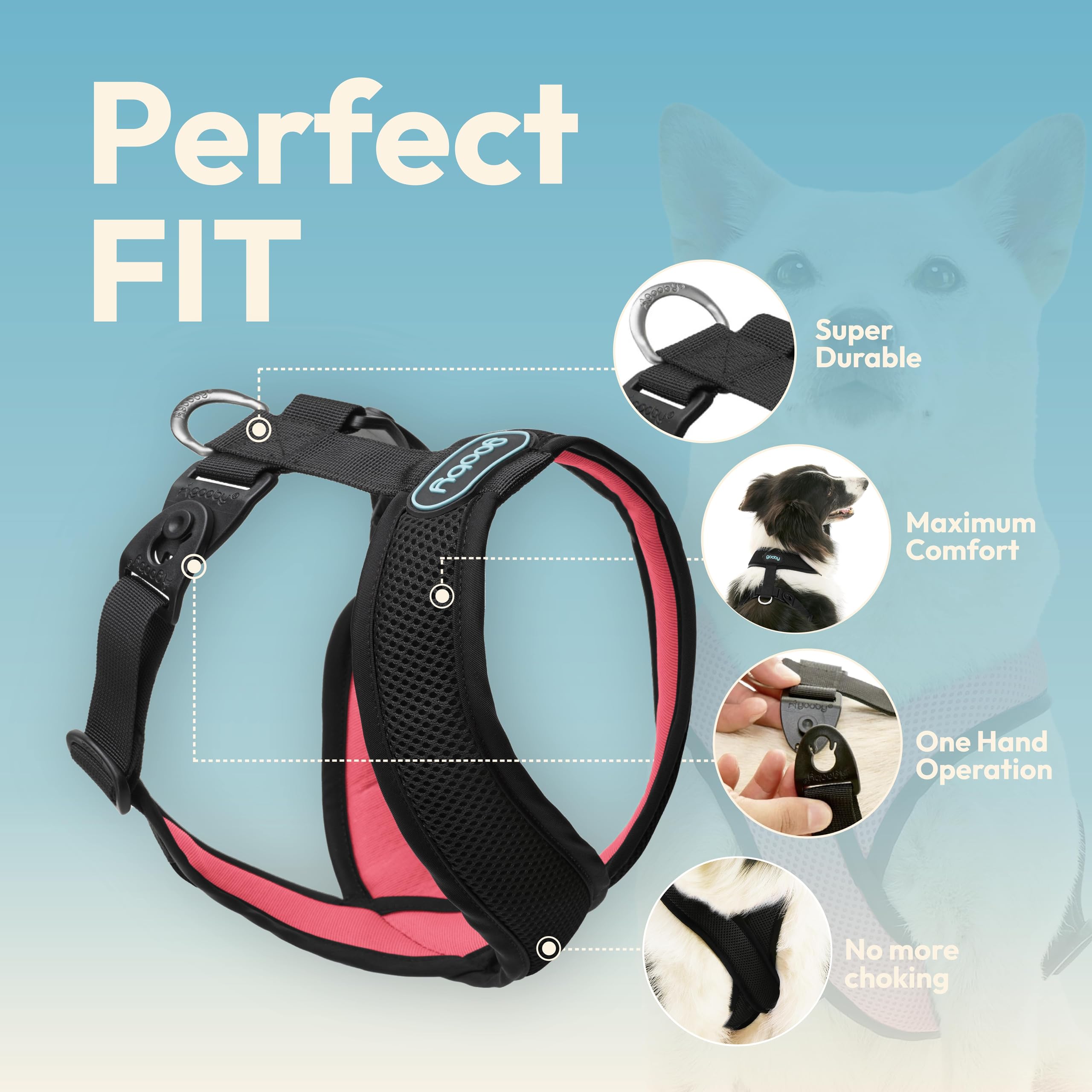 Gooby Comfort X Harness Dual Snap Mesh In Dog Harness - Dark Pink, Small