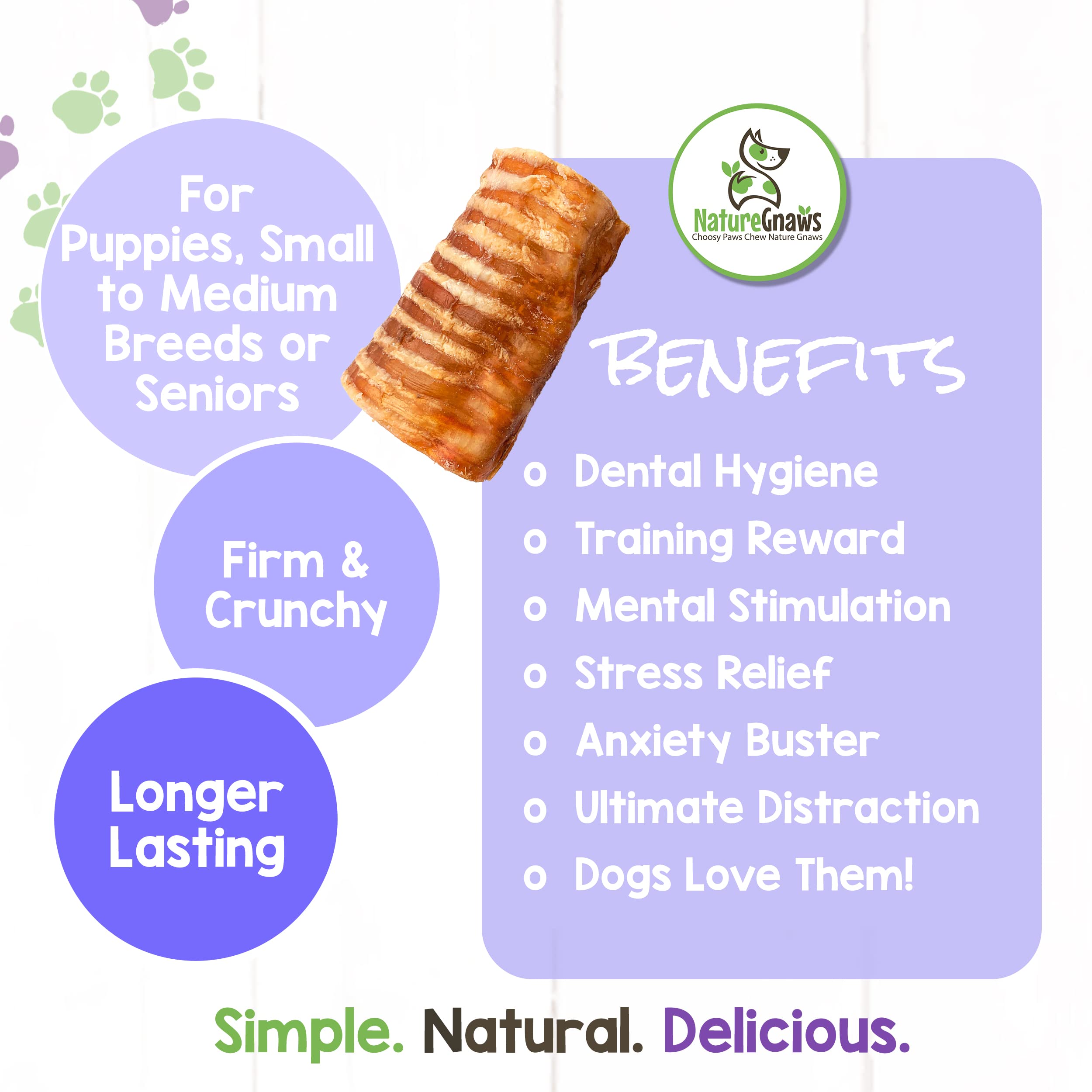 Nature Gnaws Beef Trachea Chews for Dogs 3 (12 Count) - Long Lasting Natural Crunchy Dog Chew Bones - Rawhide Free
