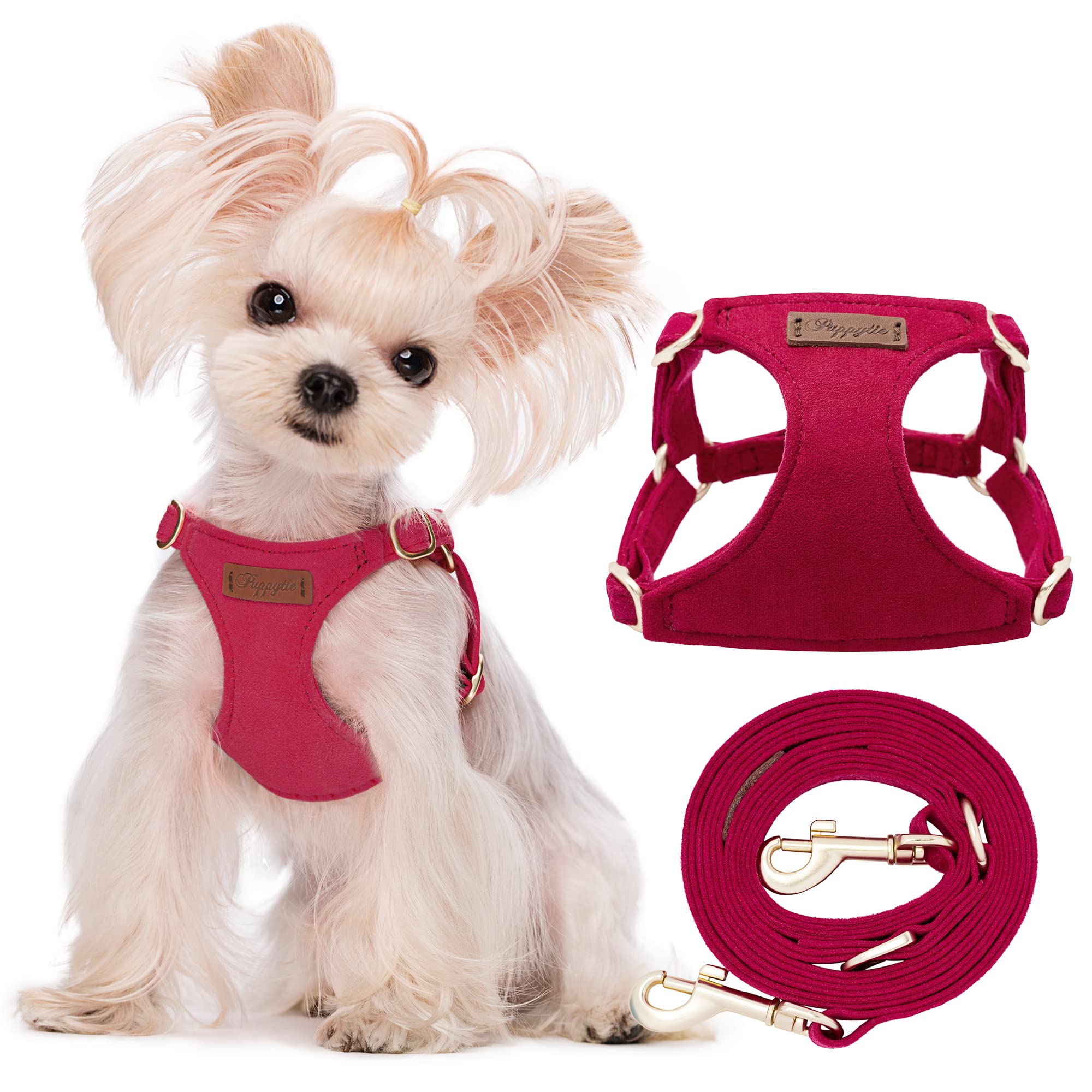 Puppytie No Pull XXS Puppy Harness with Multifunction Dog Leash,Soft Adjustable No Choke Escape Proof Pet Harness Vest,red,XXS