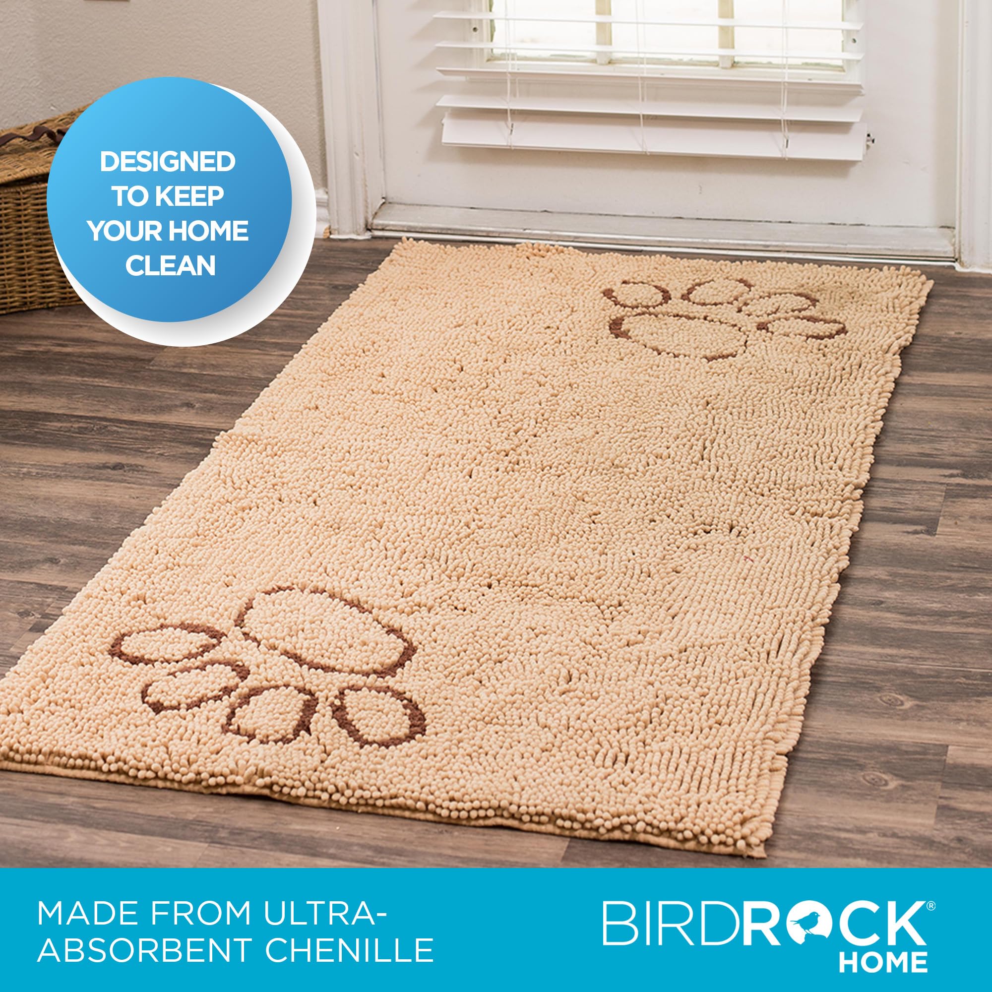 Birdrock Home Chenille Dog Doormat - Absorbent Surface To Keep Floors Clean, Non-Skid Bottom For Safety, Ultra-Soft & Durable, I